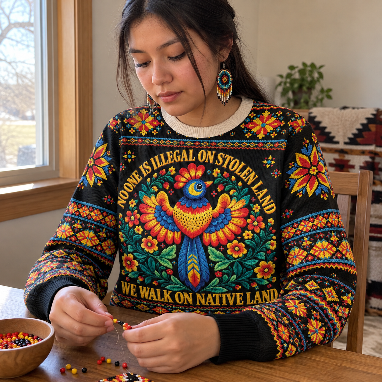 No One Is Illegal On Stolen Land Ugly Sweatshirt Style 2 - Native American Ugly Sweatshirt Unisex
