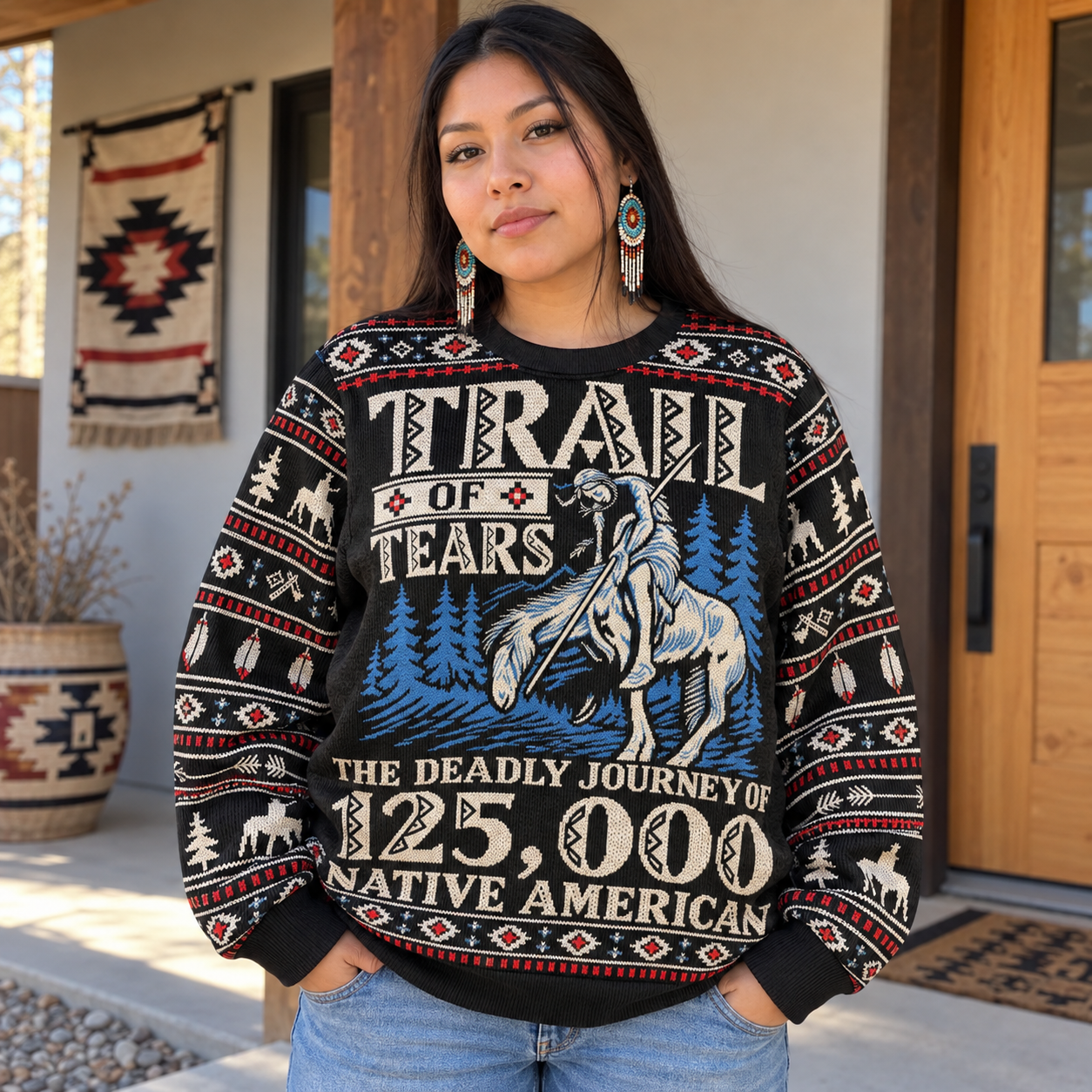 Trail Of Tear THE DEADLY JOURNEY OF 125,000 - Native American Ugly Sweatshirt