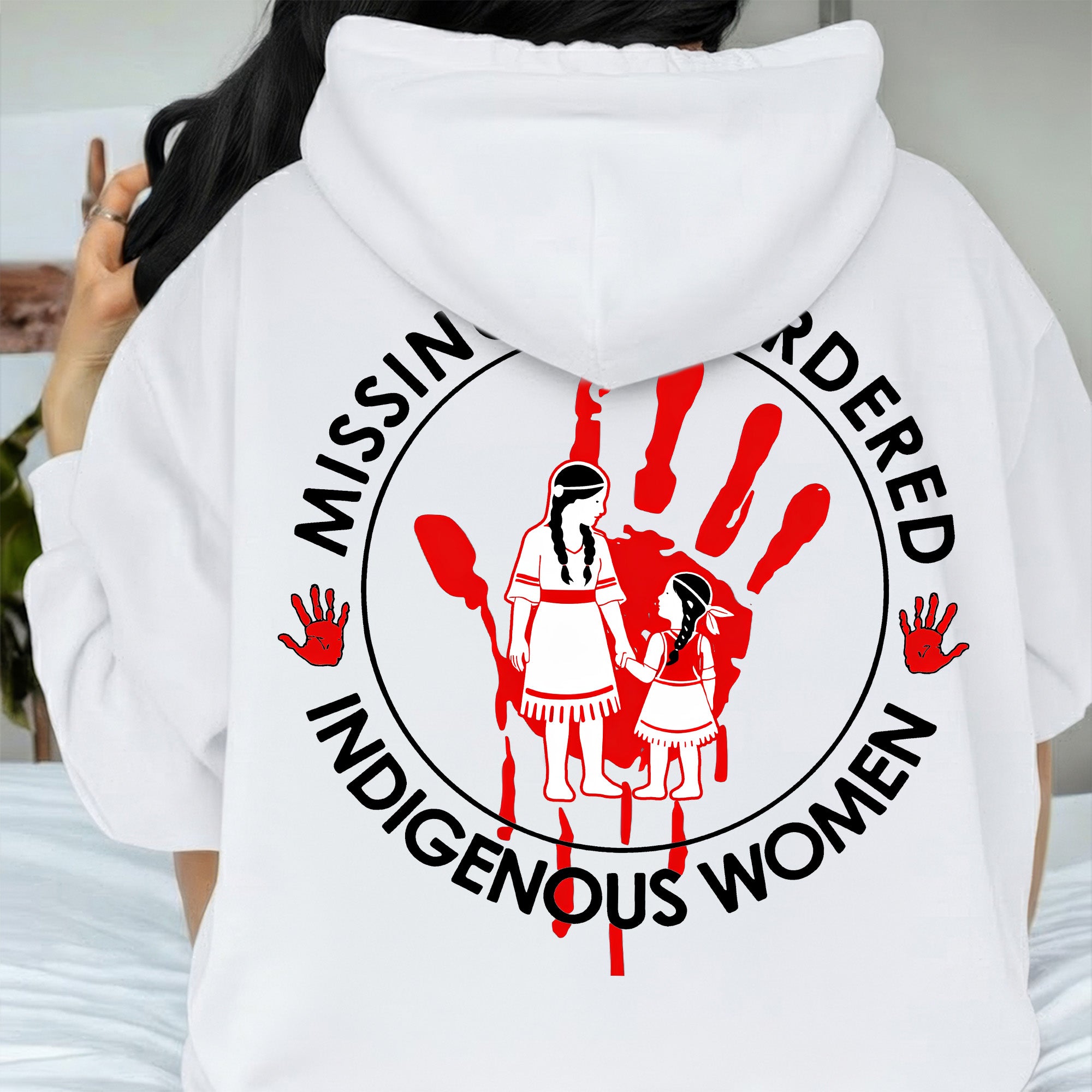 [Two Sides] MMIW Red Handprint – Native American Mother-Daughter Design Unisex Tank Top/Long Sleeve/Hoodie Zip