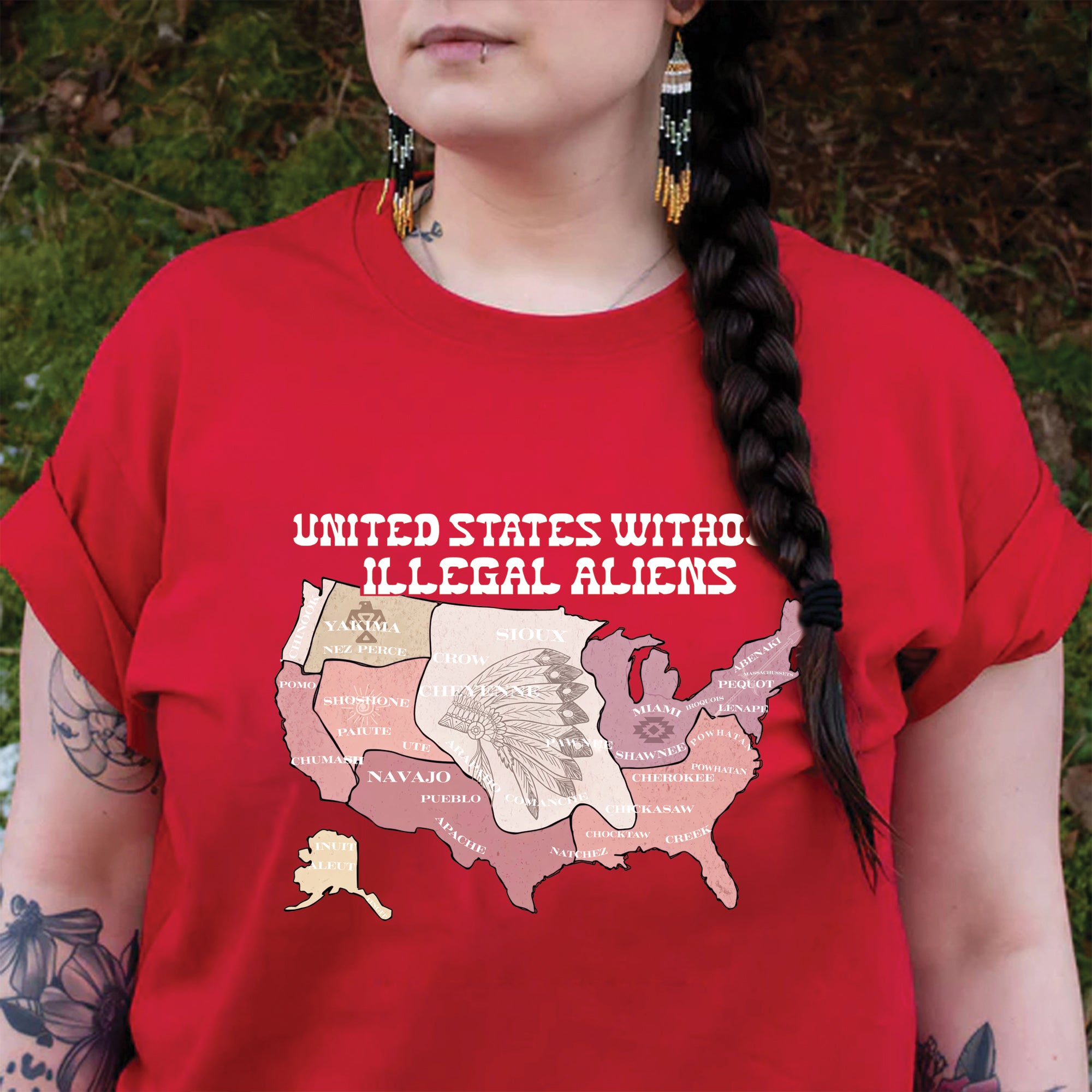 United States Without Illegal Aliens - Unisex T-Shirt/T-Shirt V-Neck/Hoodie/Sweatshirt - NO ONE IS ILLEGAL ON STOLEN LAND