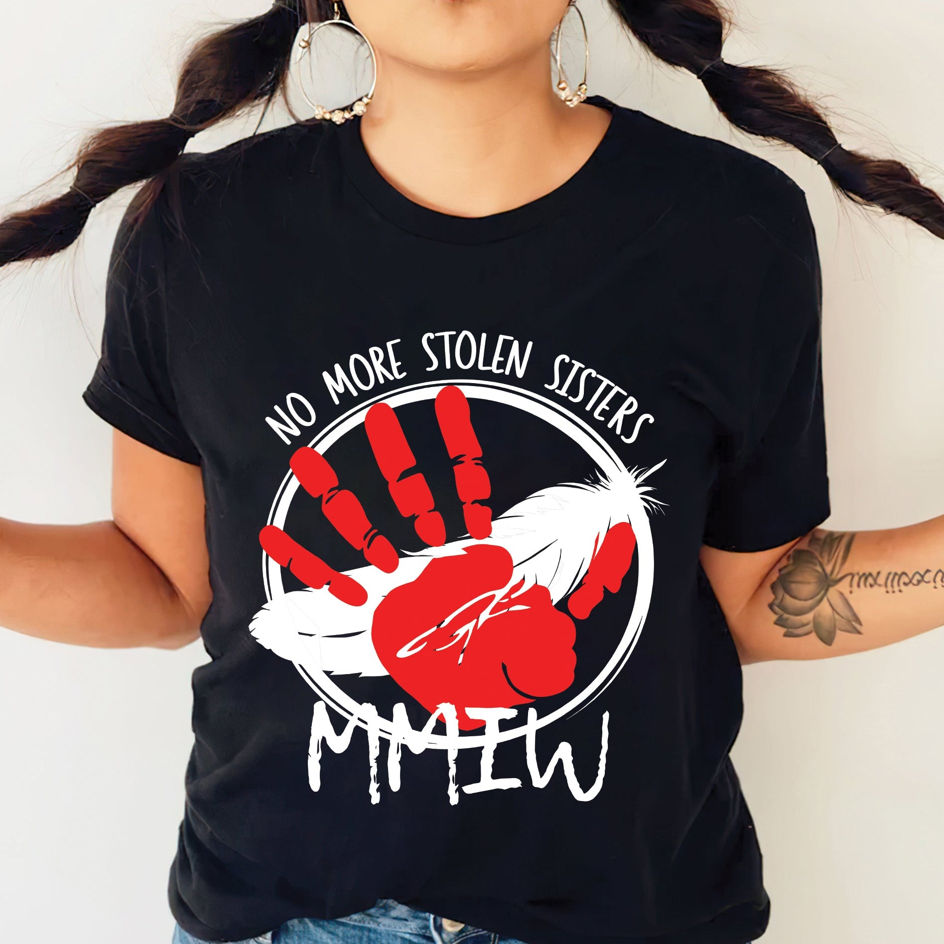 No More Stolen Sisters MMIW Native Women Awareness Unisex T-shirt/T-shirt V-Neck/Hoodie/Sweatshirt - One side