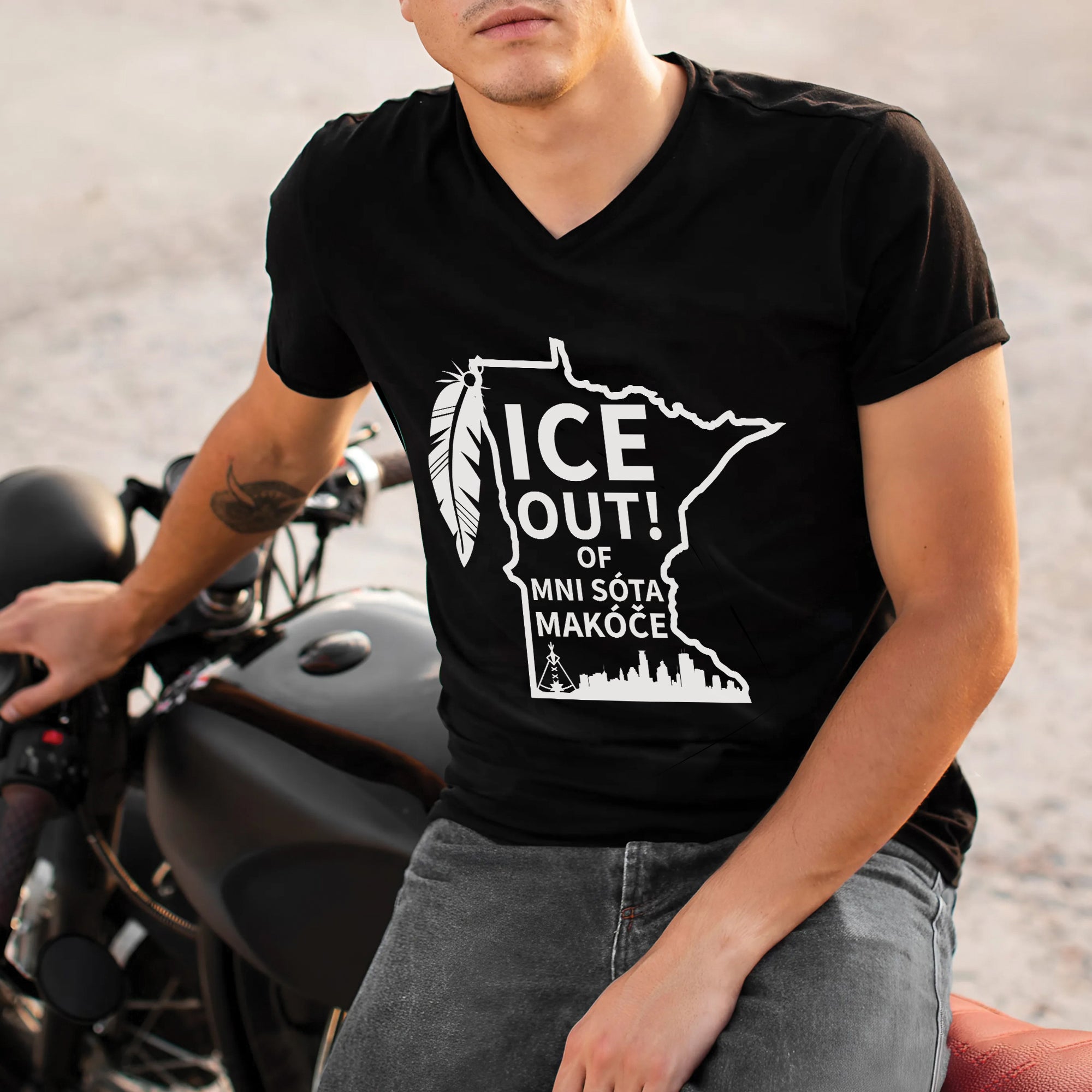 ICE Out of Minnesota Makóče Native Pride - No One Is Illegal On Stolen Land Unisex T-shirt/T-shirt V-Neck/Hoodie/Sweatshirt