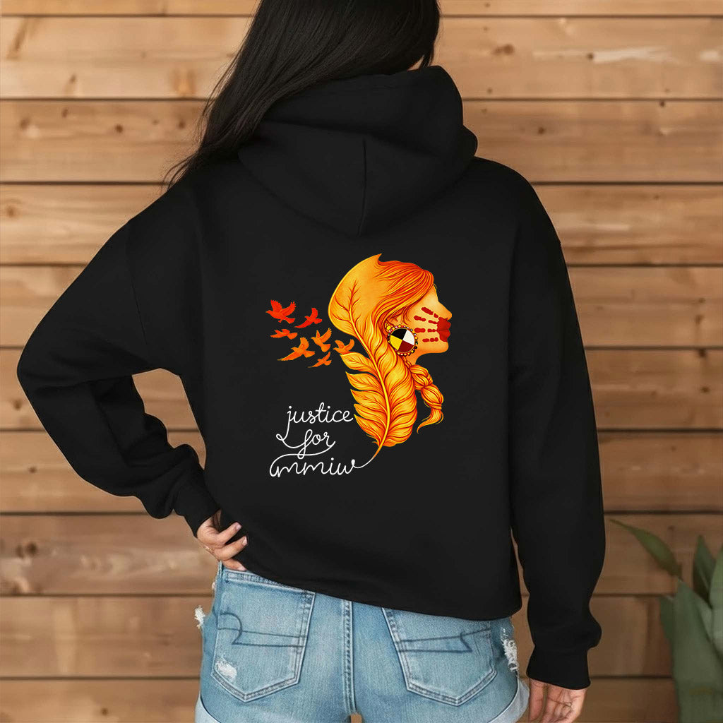 [Two Sides] Justice for MMIW Hoodie - Indigenous Woman with Feather Design Unisex Tank Top/Long Sleeve/Hoodie Zip