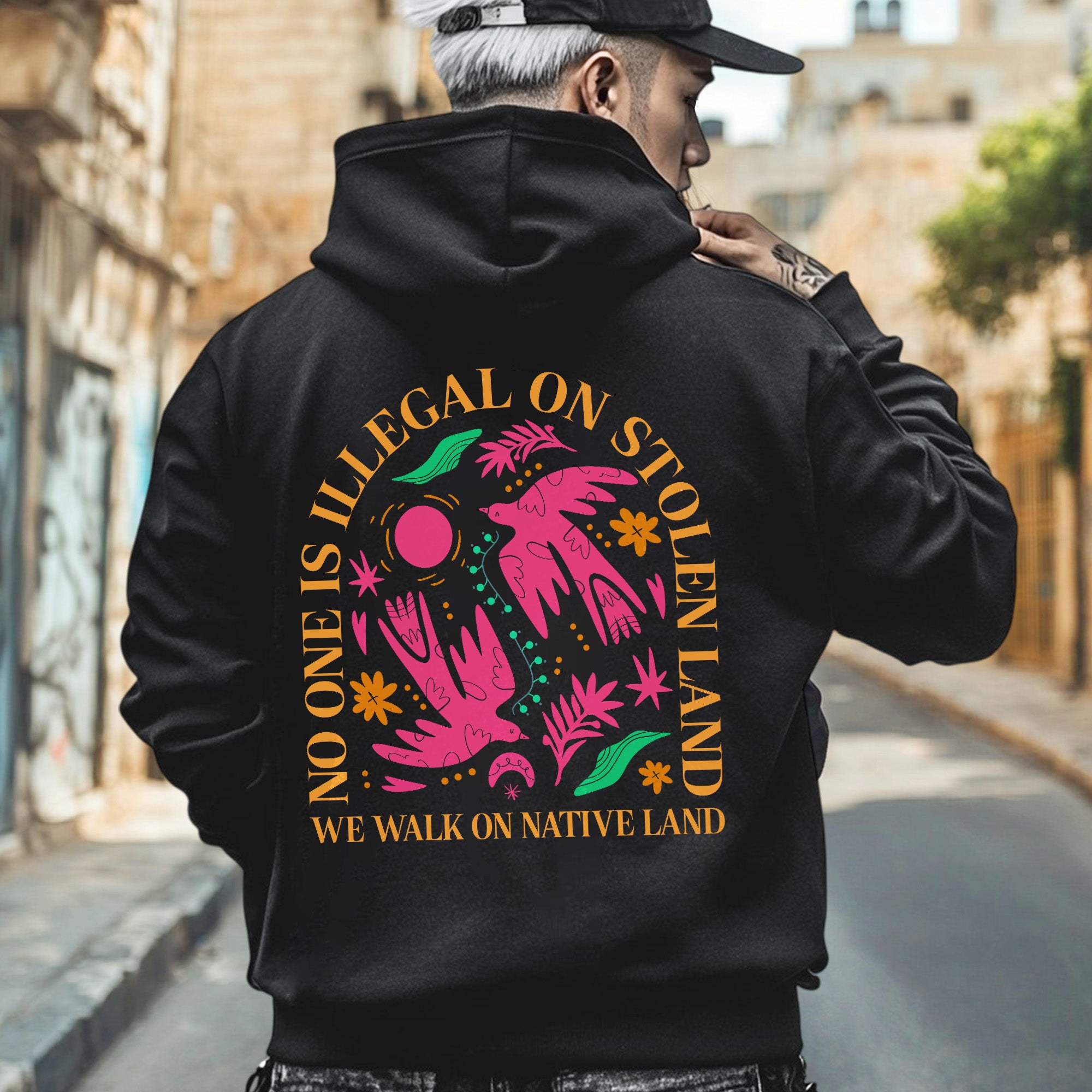 [Two Sides] No One Is Illegal On Stolen Land. We Walk On Native Land Style 2 - Two Sides Unisex T-Shirt/T-Shirt V-Neck/Hoodie/Sweatshirt