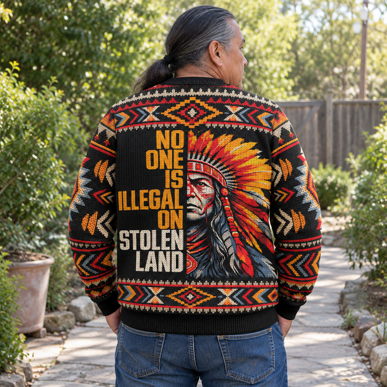 No One Is Illegal On Stolen Land Ugly Sweatshirt - Native American Ugly Sweatshirt Unisex