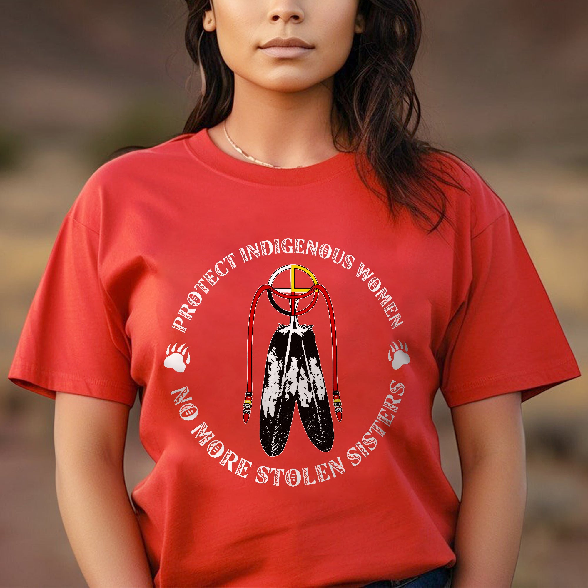 Sacred Feather MMIW - Protect Indigenous Women Medicine Wheel Unisex T-shirt/T-shirt V-Neck/Hoodie/Sweatshirt