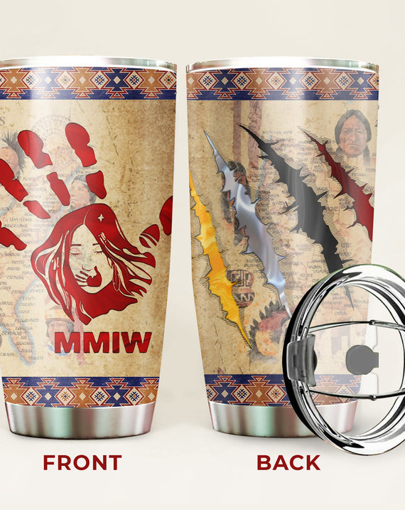 MMIW Red Hand and Maps Native American Tumbler Stainless Steel Drinking Cup