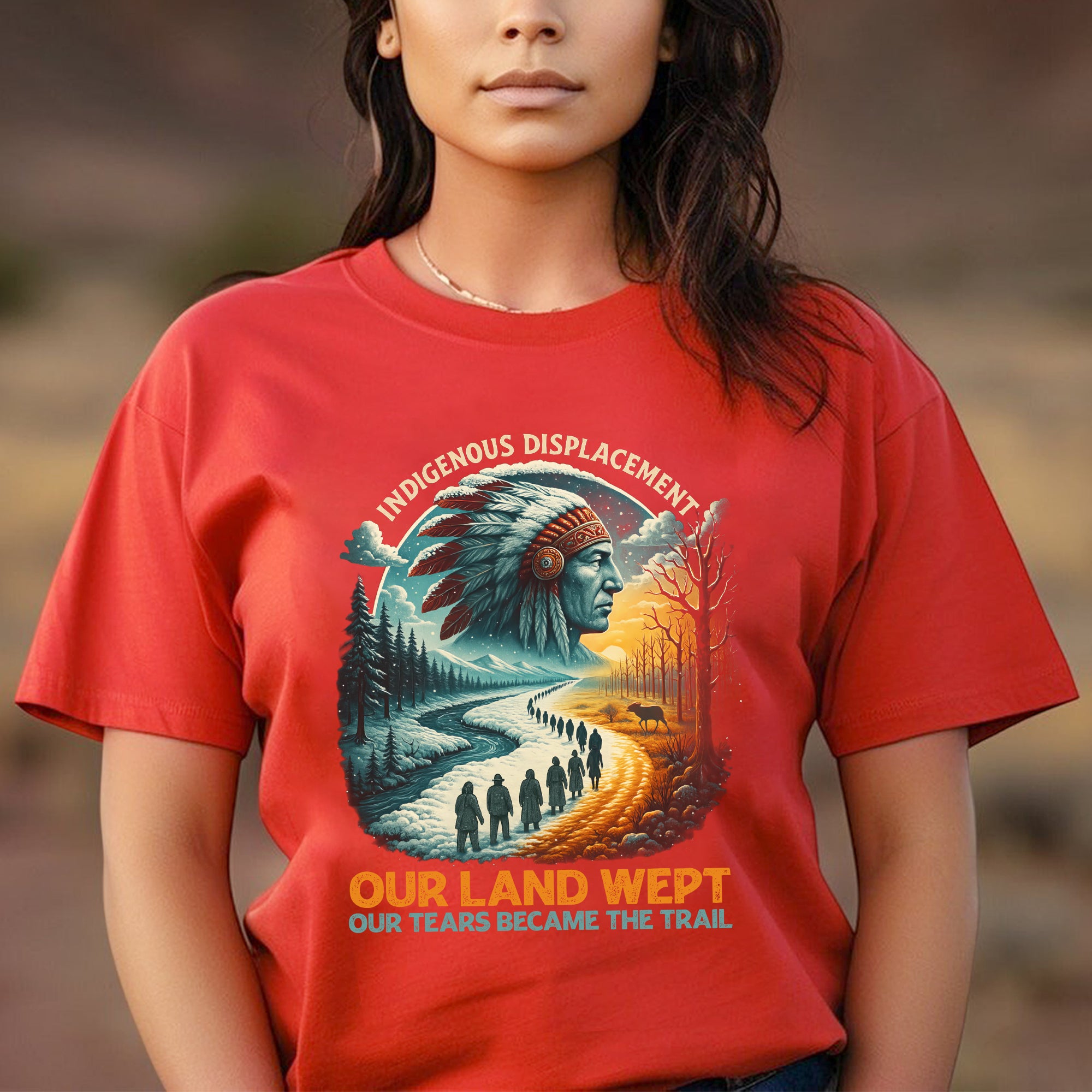 Indigenous Displacement – Tears Become The Trail - Unisex T-Shirt/T-Shirt V-Neck/Hoodie/Sweatshirt