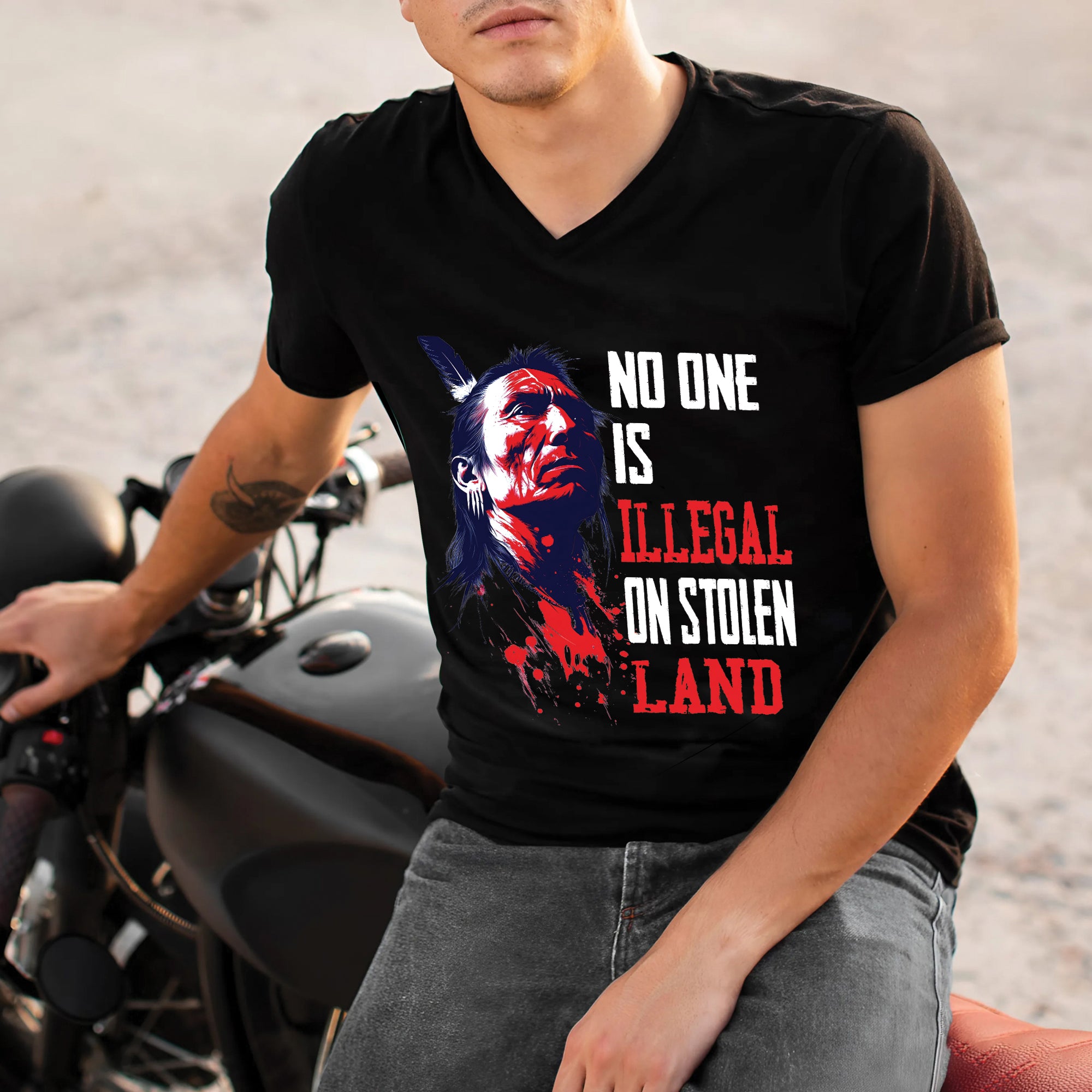 No One Is Illegal On Stolen Land Native American Warrior Unisex T-shirt/V-neck T-shirt/Hoodie/Sweatshirt