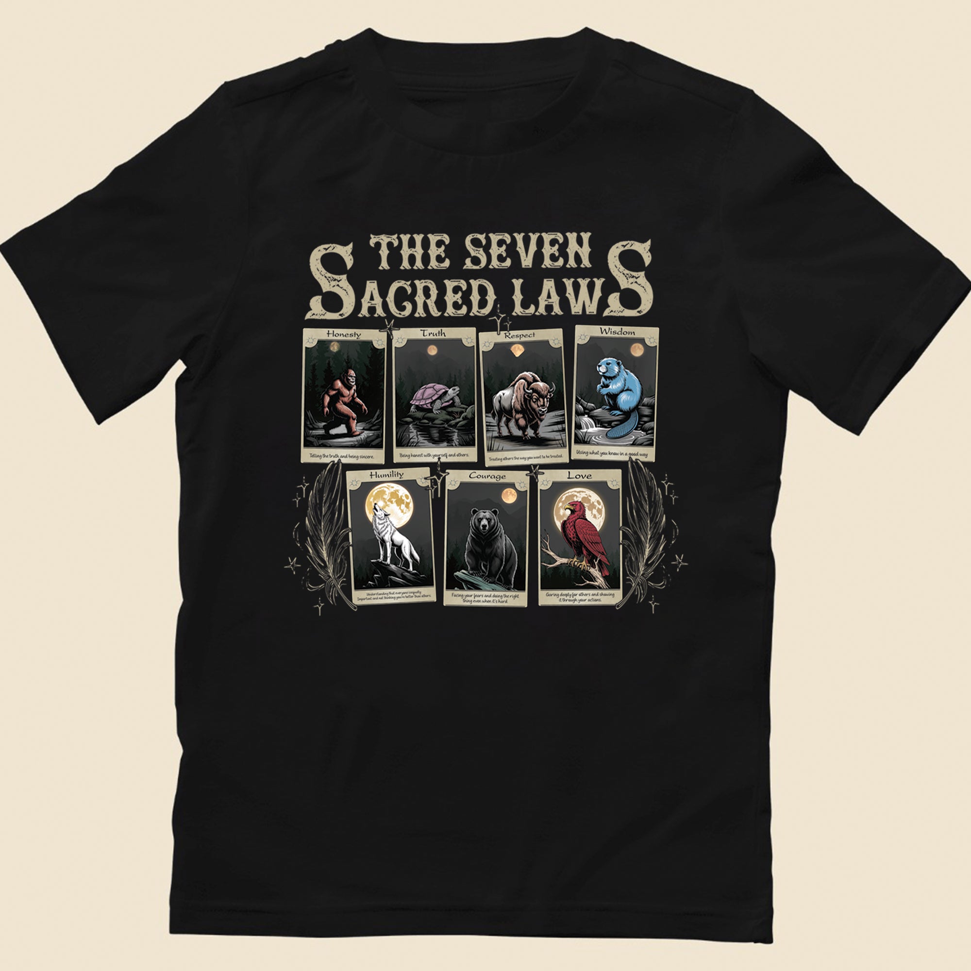 The Seven Sacred Laws Card Native American Indigenous Culture Unisex T-Shirt/T-Shirt V-Neck/Hoodie/Sweatshirt