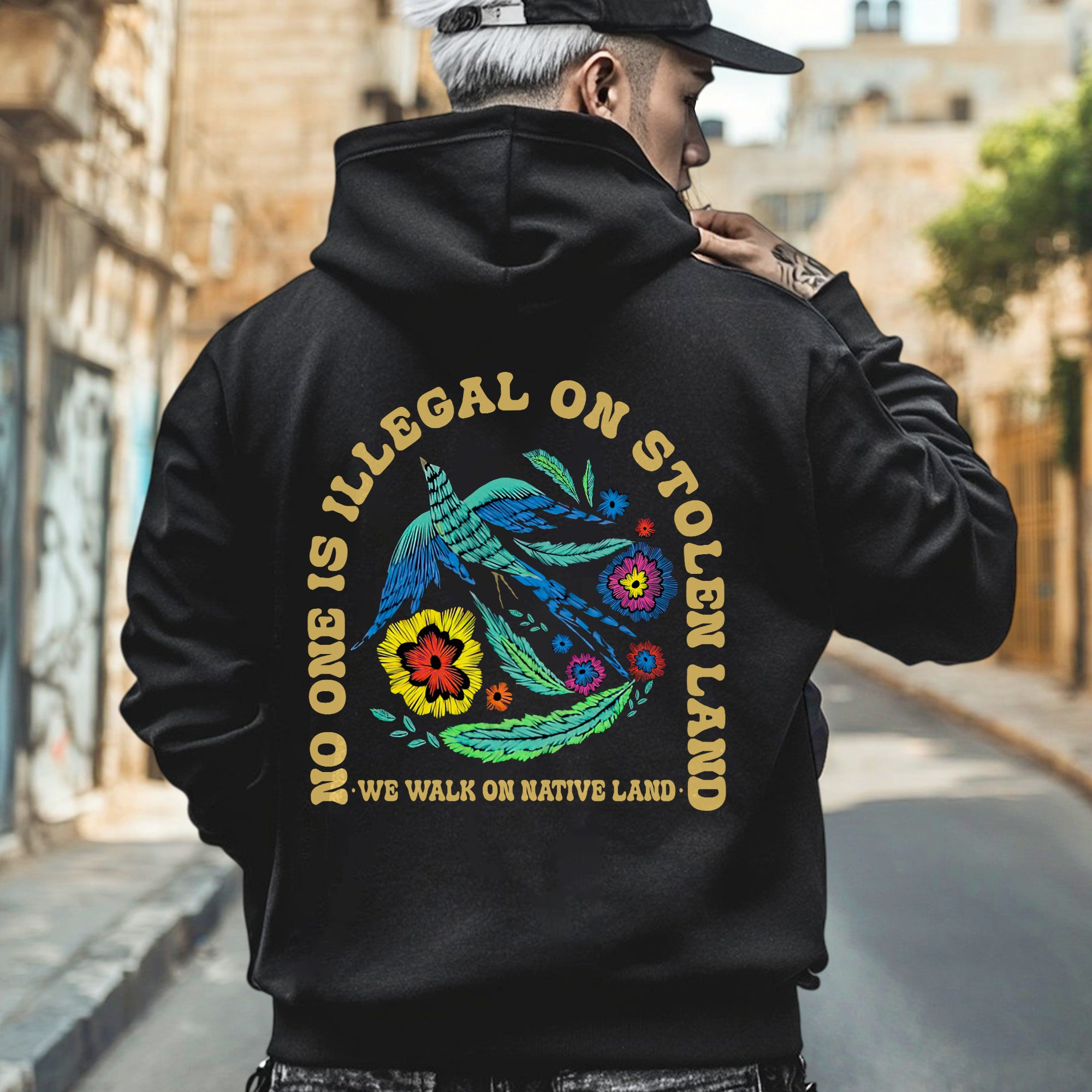 [Two Sides] No One Is Illegal On Stolen Land. We Walk On Native Land Style 10 - Two Sides Unisex T-Shirt/T-Shirt V-Neck/Hoodie/Sweatshirt