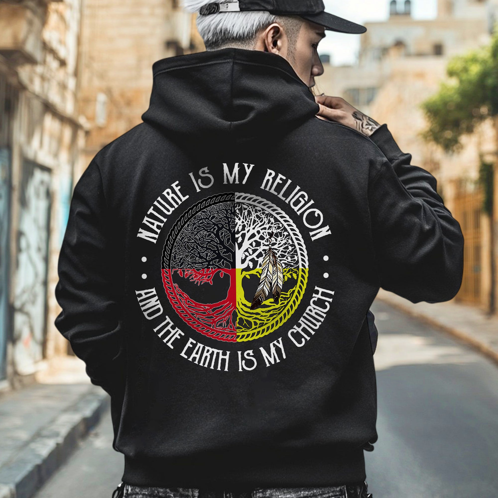 [Two Sides] Nature Is My Religion Four Directions Sacred Circle - Unisex T-Shirt/T-Shirt V-Neck/Hoodie/Sweatshirt - Two Sides