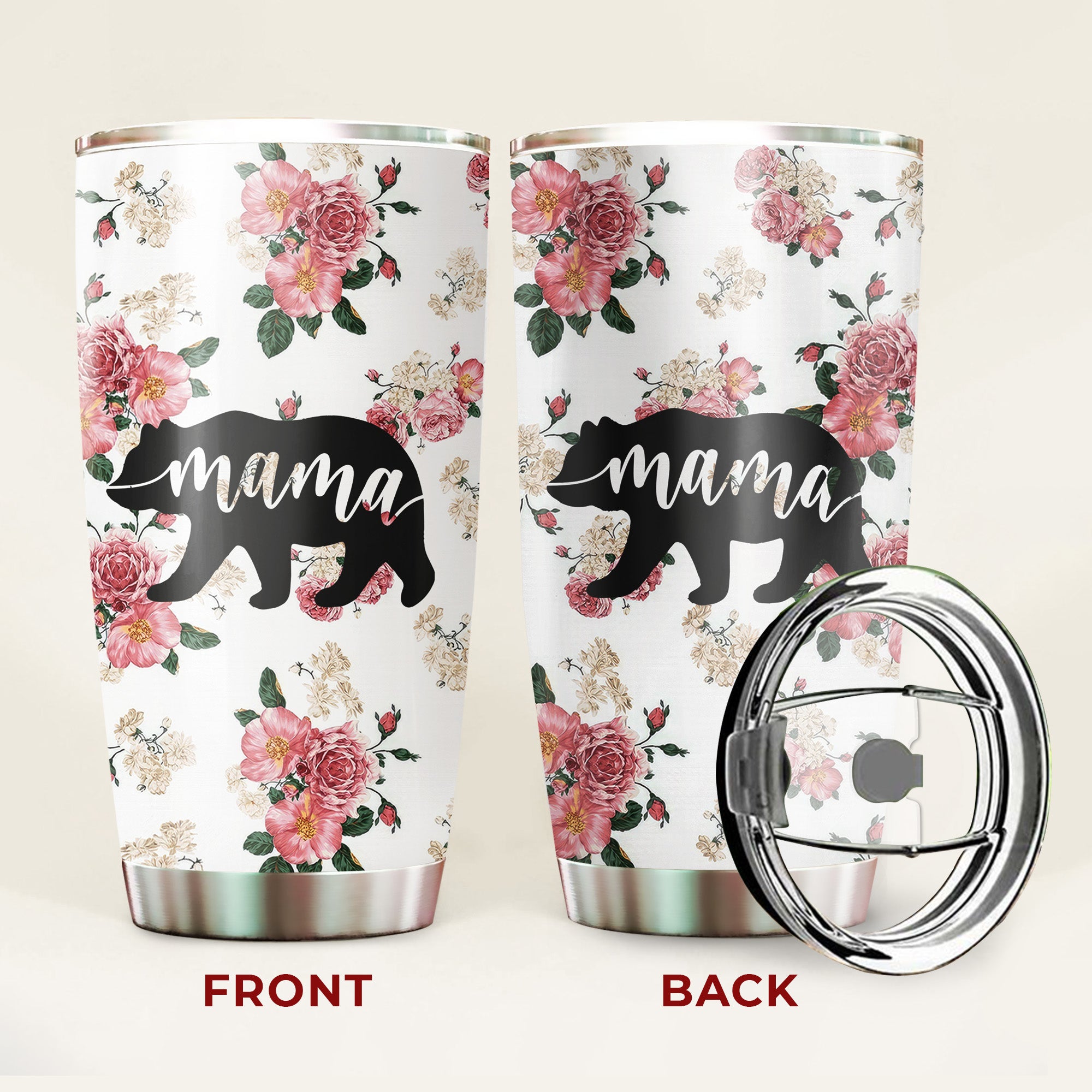 Native AmericanMama Bear Floral Tumbler Stainless Steel Drinking Cup