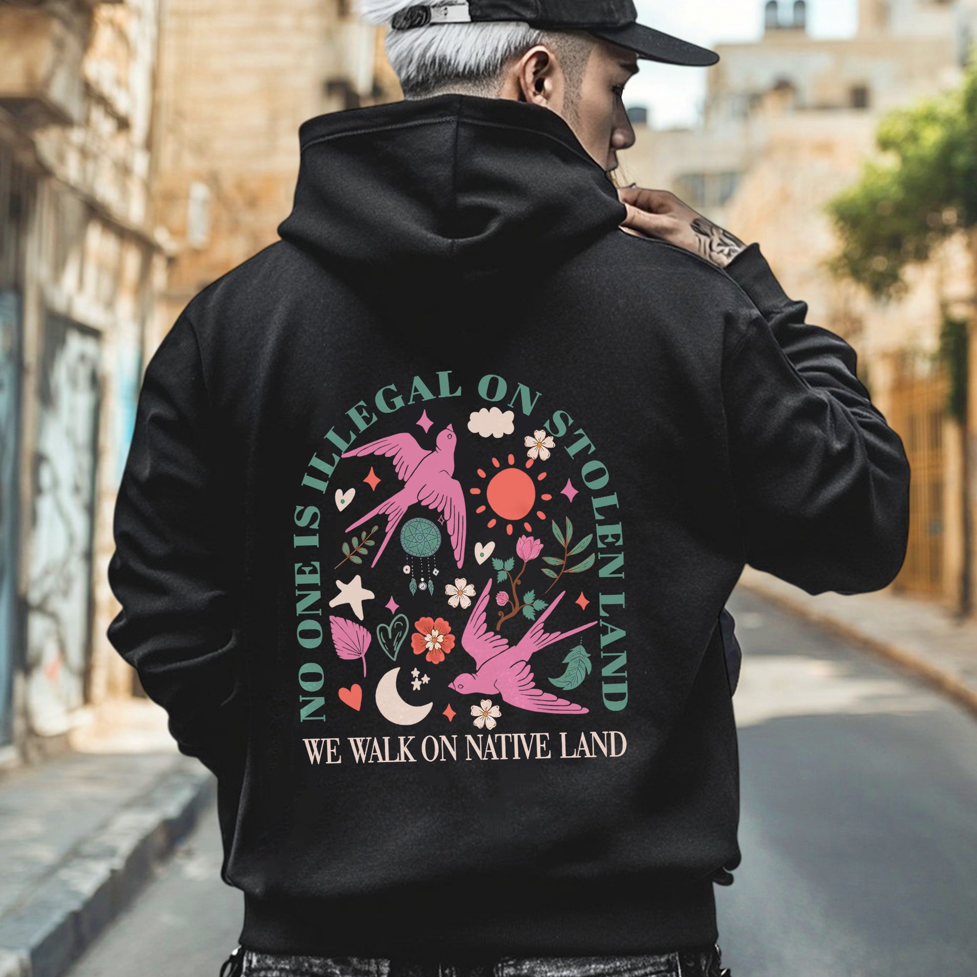 No One Is Illegal on Stolen Land We Walk on Native Land Unisex T-shirt/V-neck T-shirt/Hoodie/Sweatshirt Two Sides N316