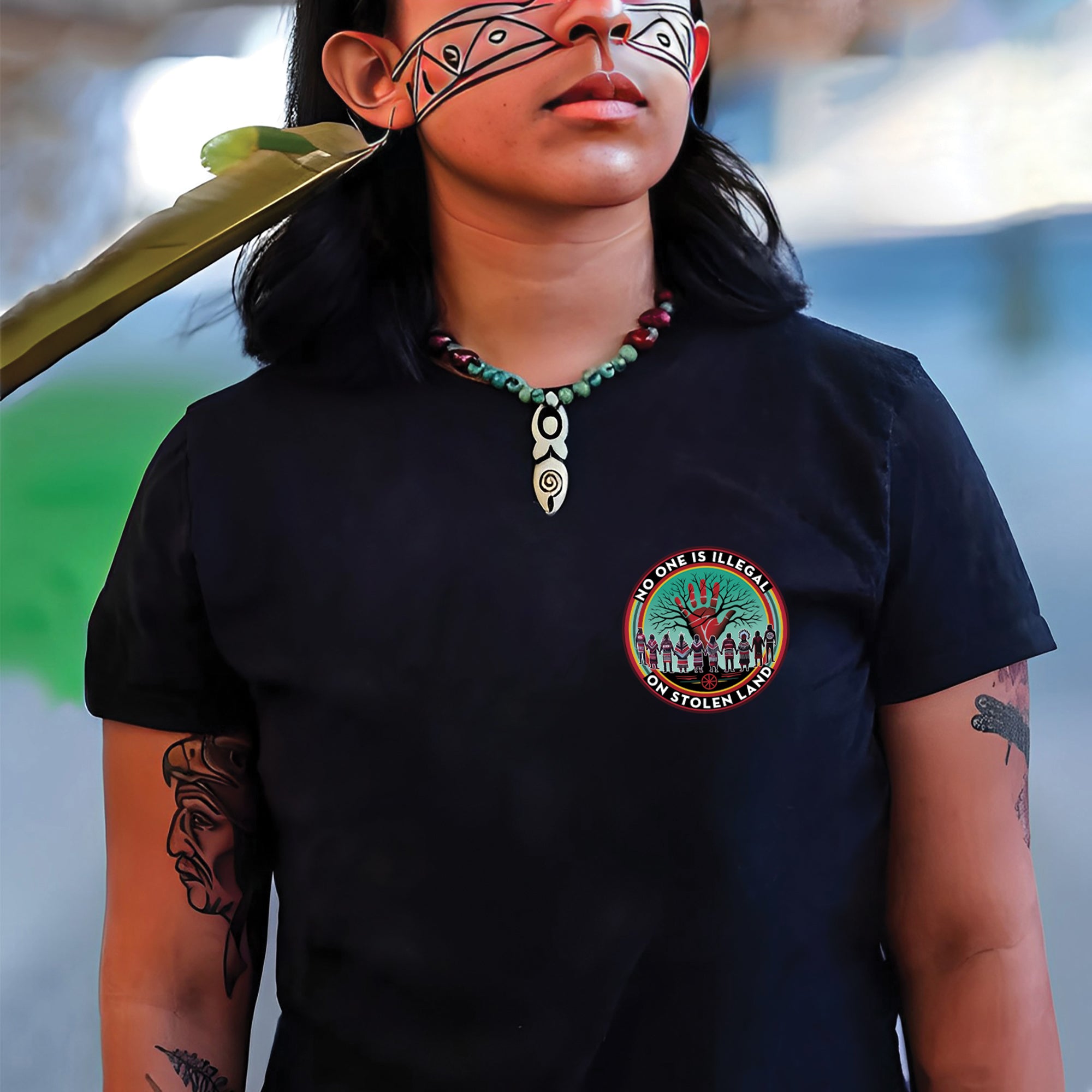 [Two Sides] No One Is Illegal On Stolen Land. We Walk On Native Land - Two Sides Unisex T-Shirt/T-Shirt V-Neck/Hoodie/Sweatshirt N27