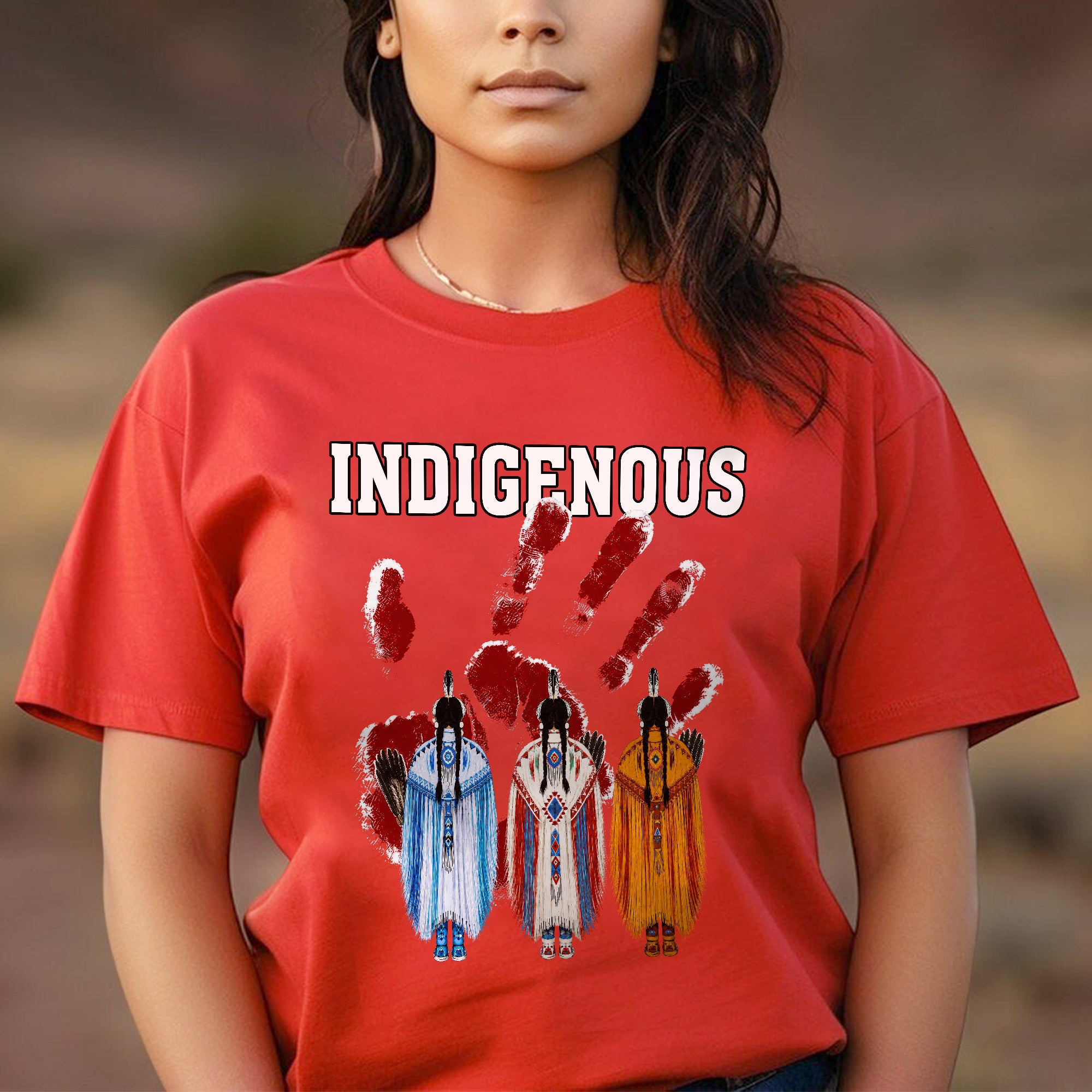 Red Handprint Indigenous Women - MMIW Awareness Three Sisters Unisex T-shirt/T-shirt V-Neck/Hoodie/Sweatshirt