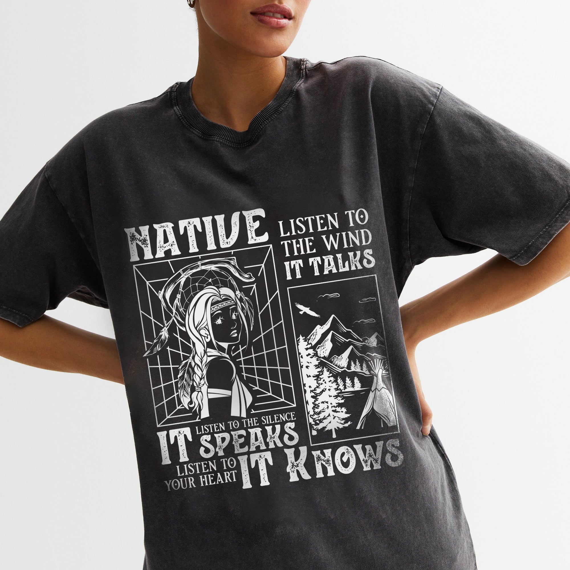 Native Listen To The Wind Listen To Your Heart - Indigenous Women Unisex Mineral Washed T-Shirt