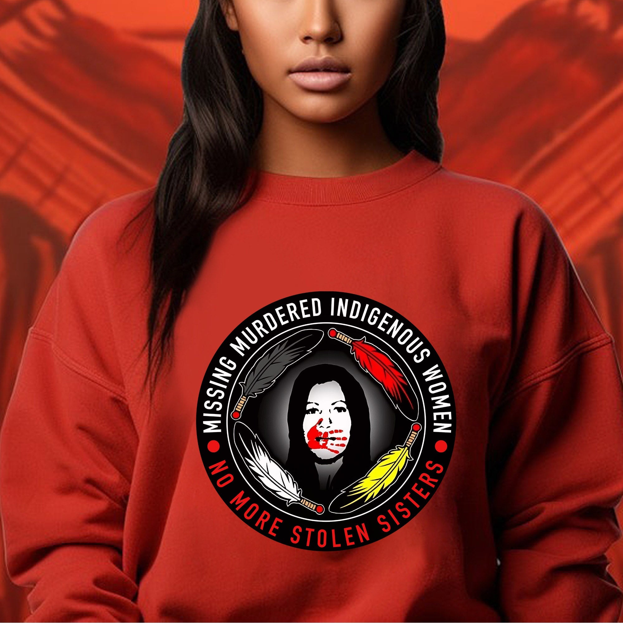MMIW No More Stolen Sisters Feather Color Red Hand Unisex T-shirt/Hoodie/Sweatshirt