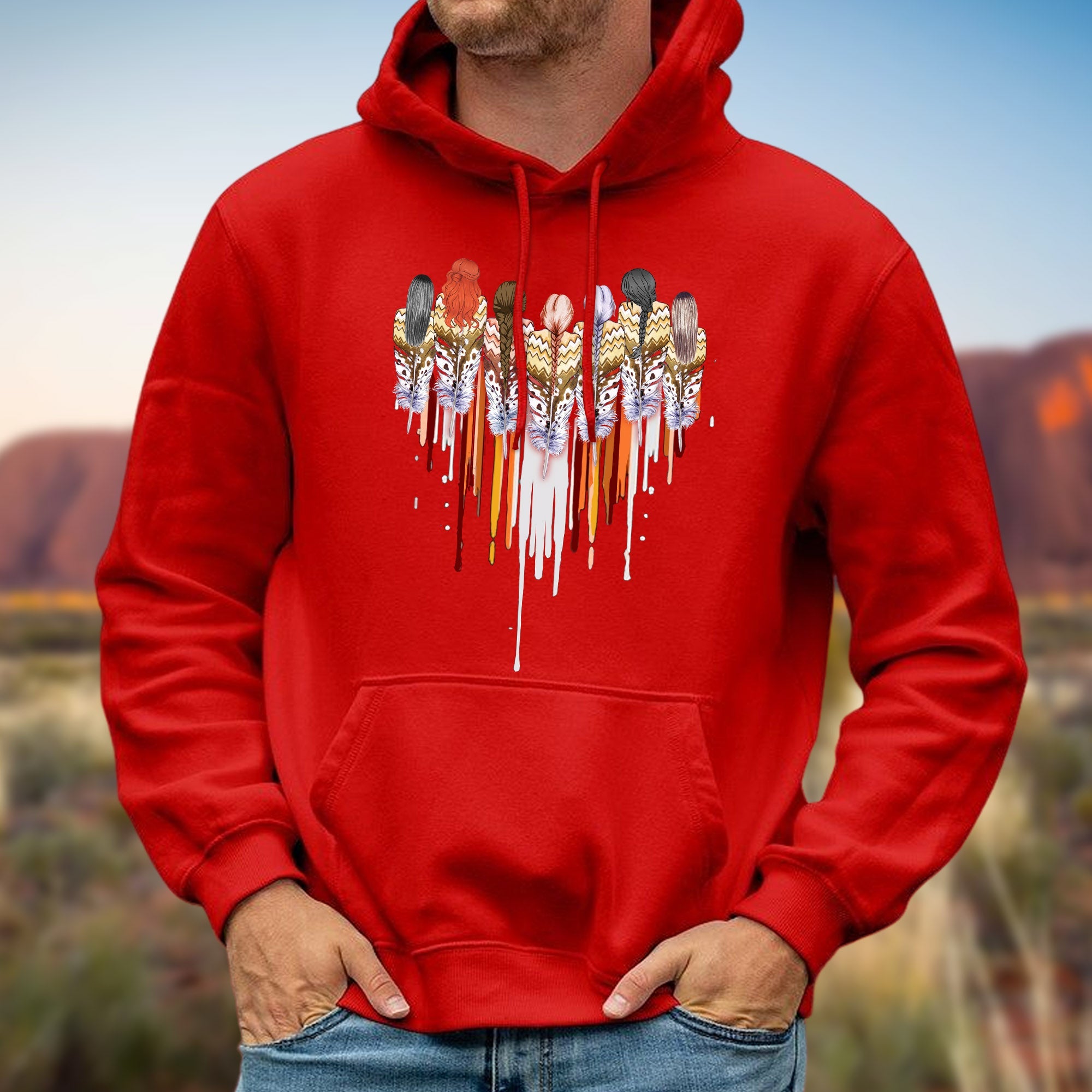 Native American Women Feather Heart Unisex RED Hoodie/Sweatshirt/T-shirt