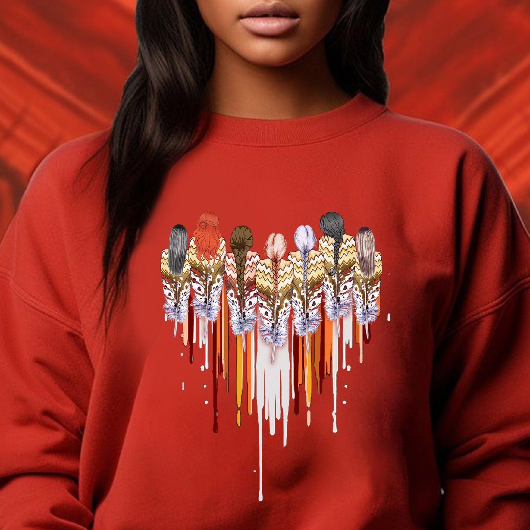 Native American Women Feather Heart Unisex RED Hoodie/Sweatshirt/T-Shirt