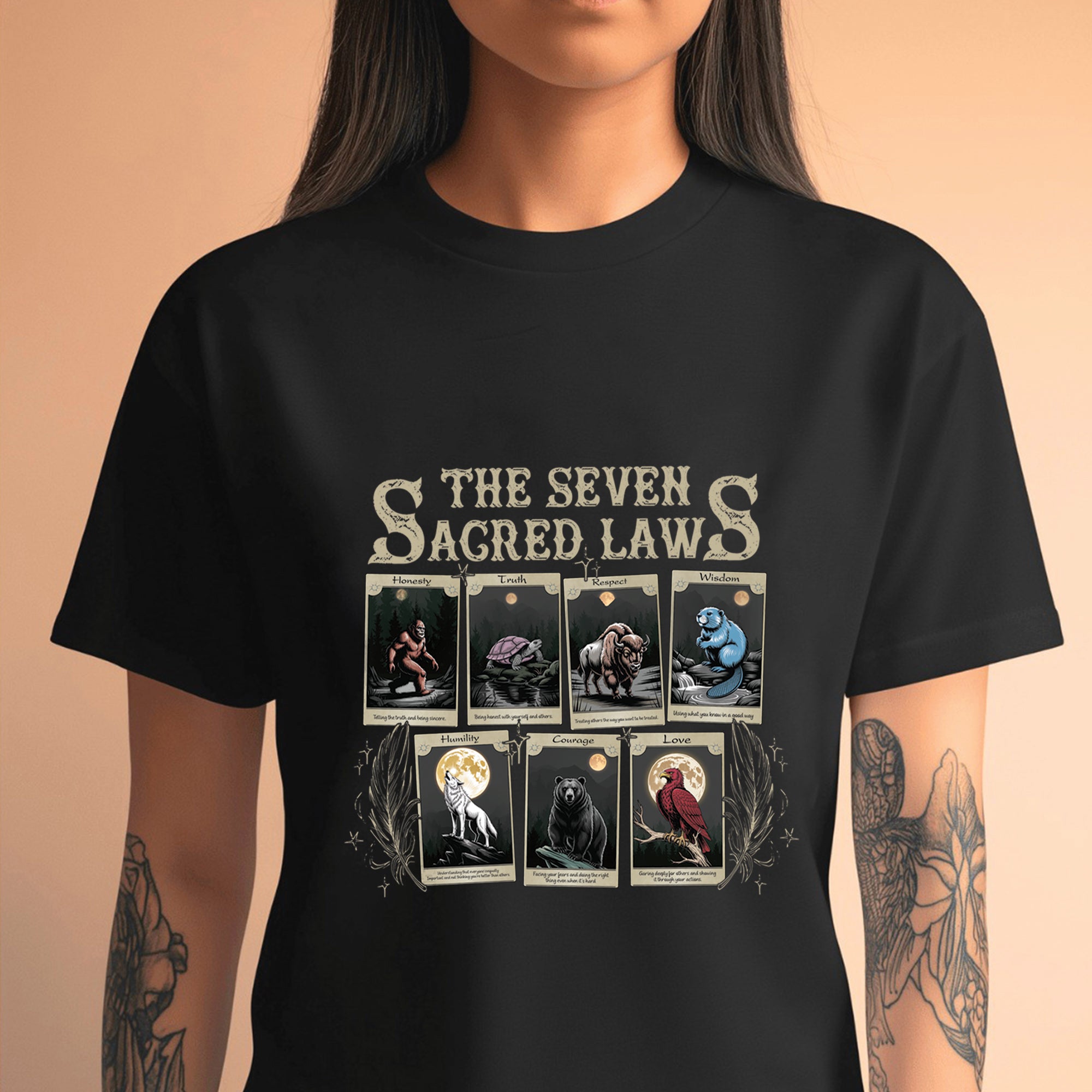The Seven Sacred Laws Card Native American Indigenous Culture Unisex T-Shirt/T-Shirt V-Neck/Hoodie/Sweatshirt
