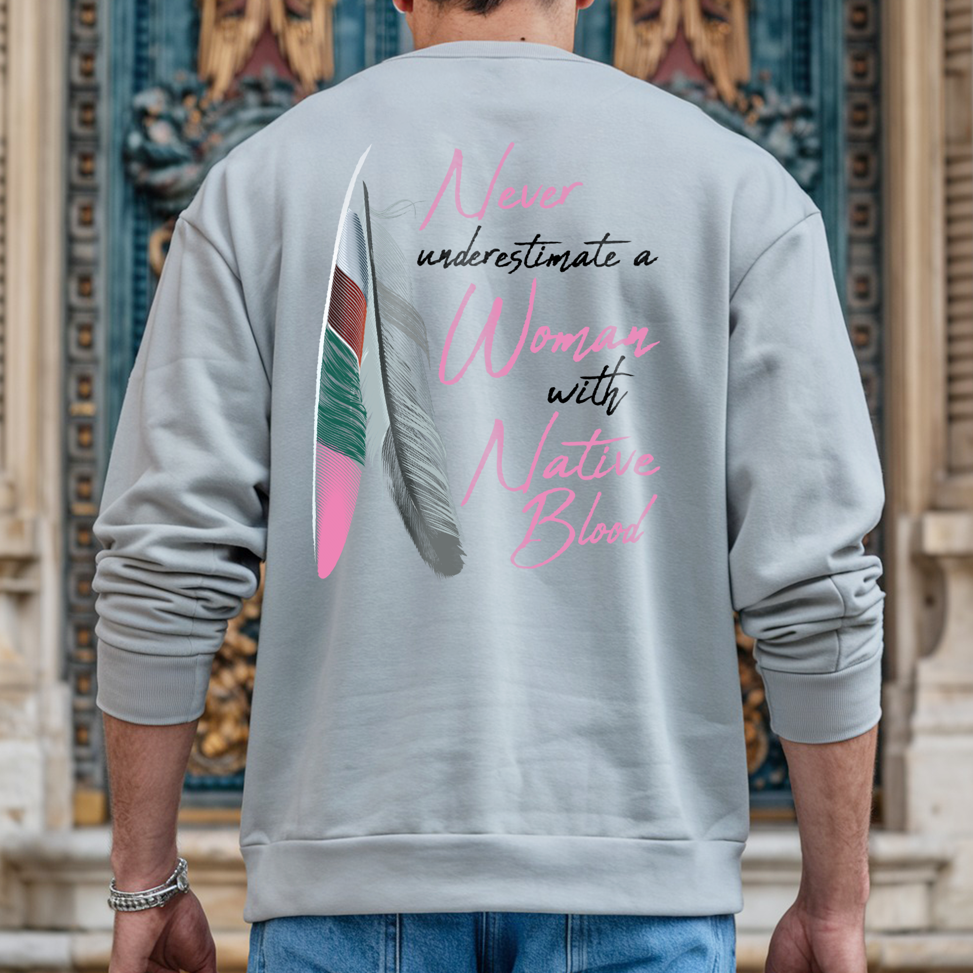 Never Underestimate A Woman With Native Blood Unisex T-Shirt/T-Shirt V-Neck/Hoodie/Sweatshirt Two Sides