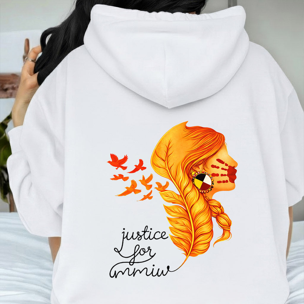 [Two Sides] Justice for MMIW Hoodie - Indigenous Woman with Feather Design Unisex Tank Top/Long Sleeve/Hoodie Zip