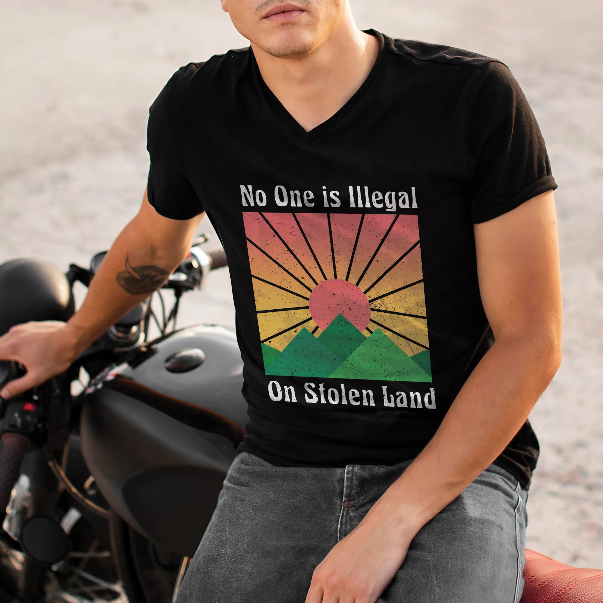 No One Is Illegal On Stolen Land Sun Symbol of Native Rights & Justice Unisex T-shirt/V-neck T-shirt/Hoodie/Sweatshirt
