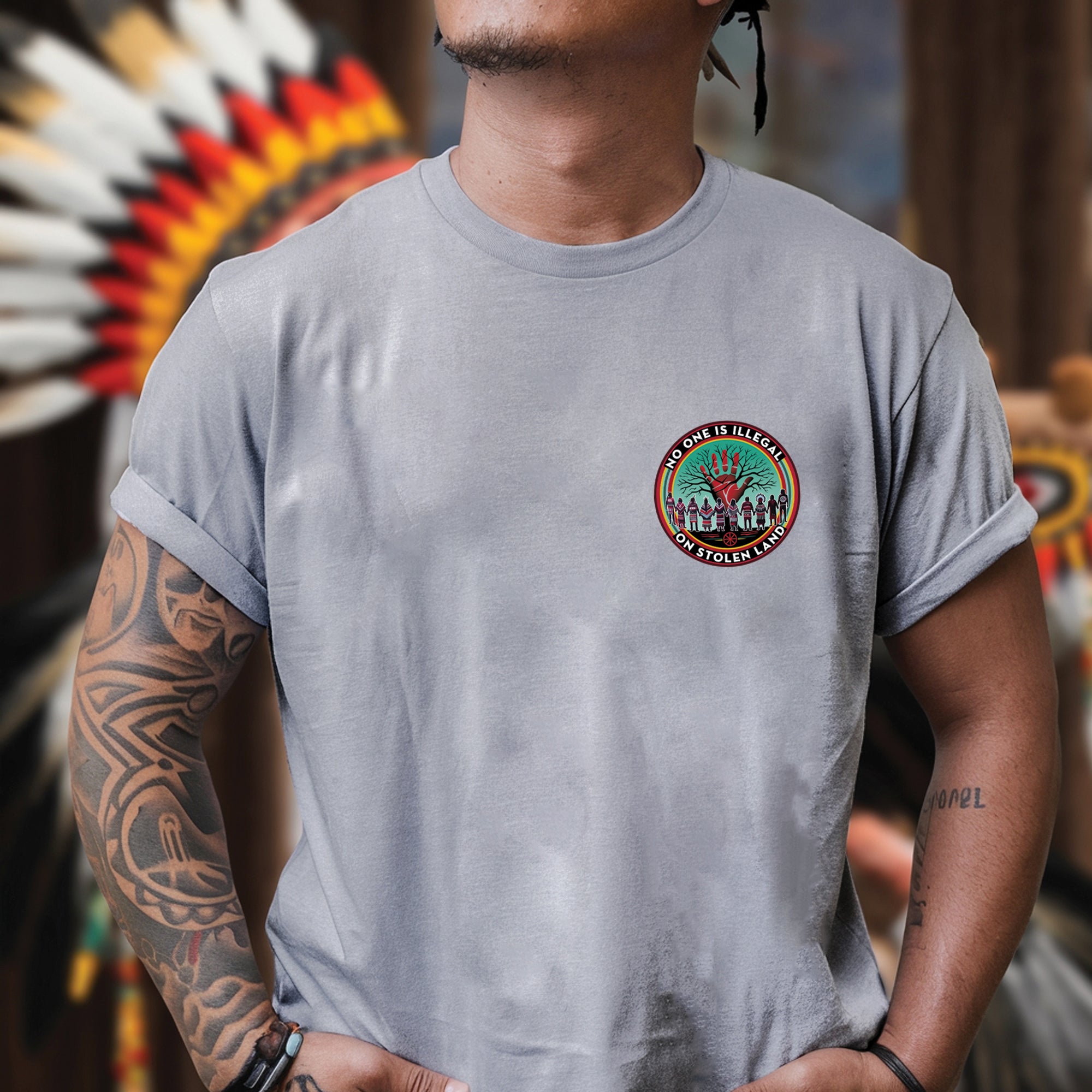 [Two Sides] No One Is Illegal On Stolen Land. We Walk On Native Land - Two Sides Unisex T-Shirt/T-Shirt V-Neck/Hoodie/Sweatshirt N27