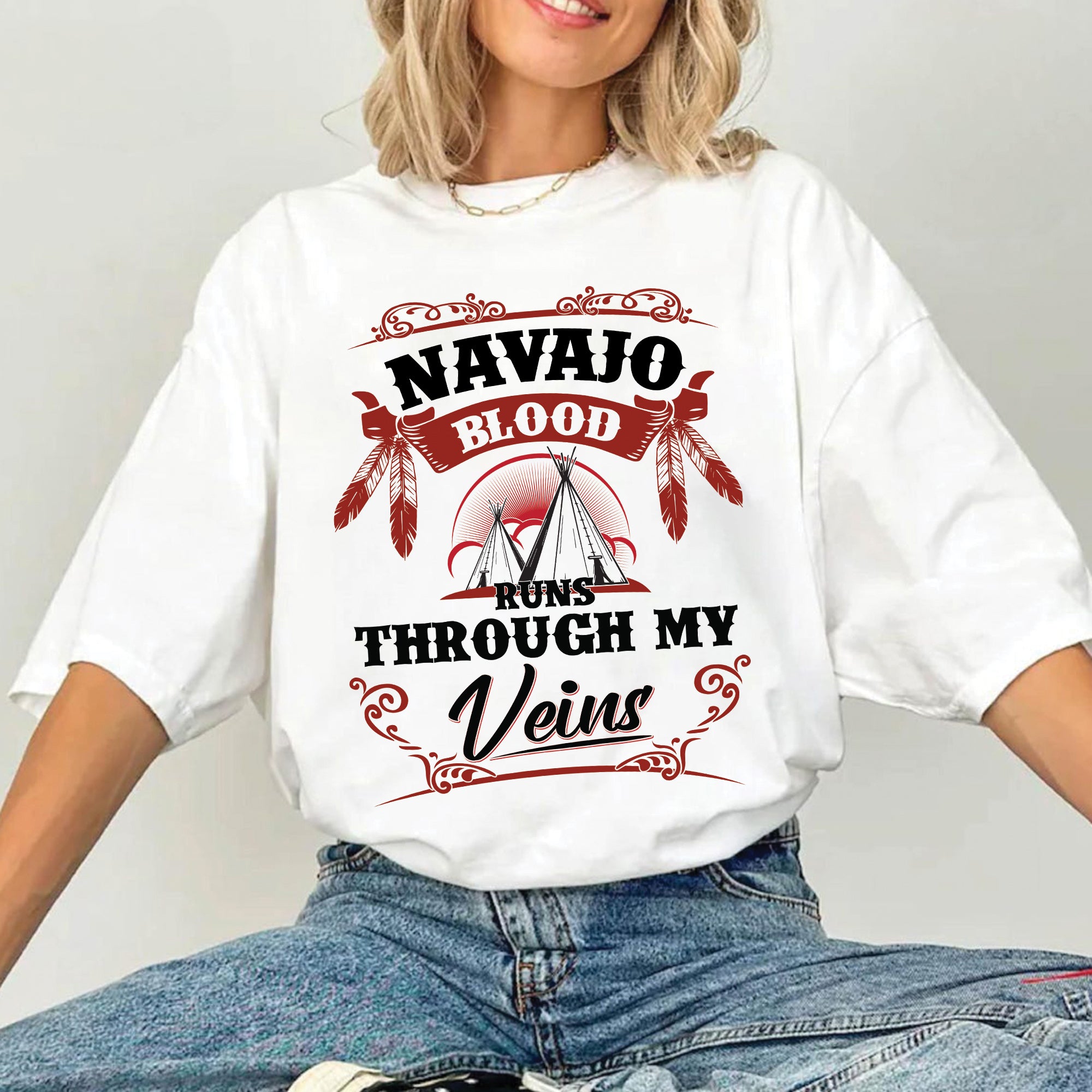 Native Blood Runs Through My Veins Unisex T-Shirt/T-Shirt V-Neck/Hoodie/Sweatshirt (Custom Tribe)