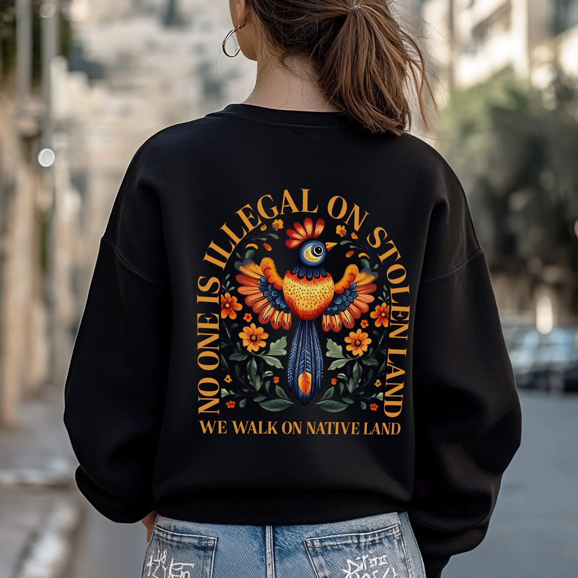 No One Is Illegal On Stolen Land. We Walk On Native Land - Two Sides - Red -  Unisex T-Shirt/Hoodie/Sweatshirt