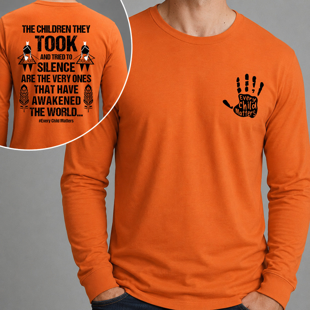[Two Sides] They Tried To Silence Us Every Child Matters Orange Unisex T-shirt/T-shirt V-Neck/Hoodie/Sweatshirt/Long Sleeve