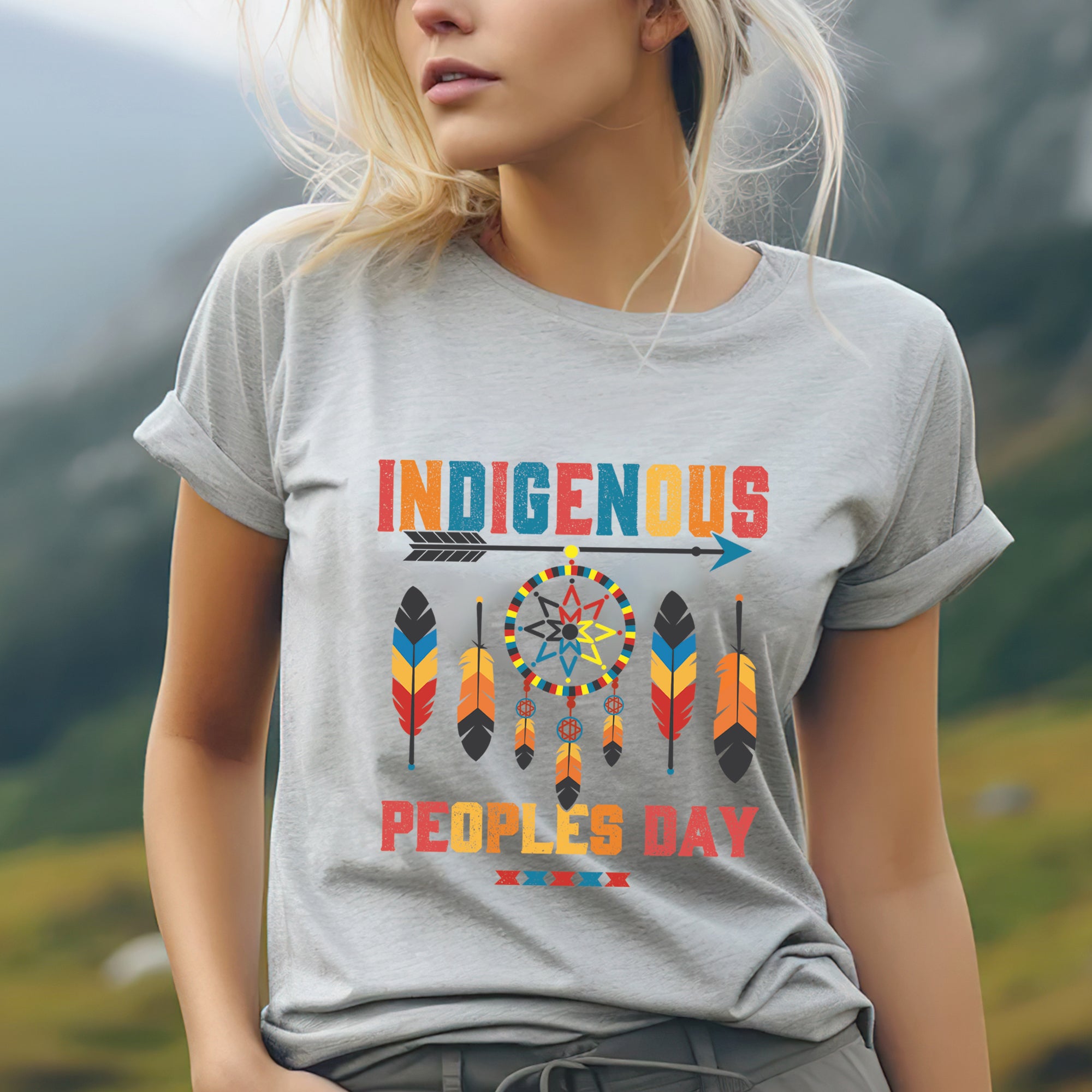Indigenous Peoples Day Dreamcatcher, Arrow and Multicolor Tribal Feathers Unisex T-Shirt/T-Shirt V-Neck/Hoodie/Sweatshirt