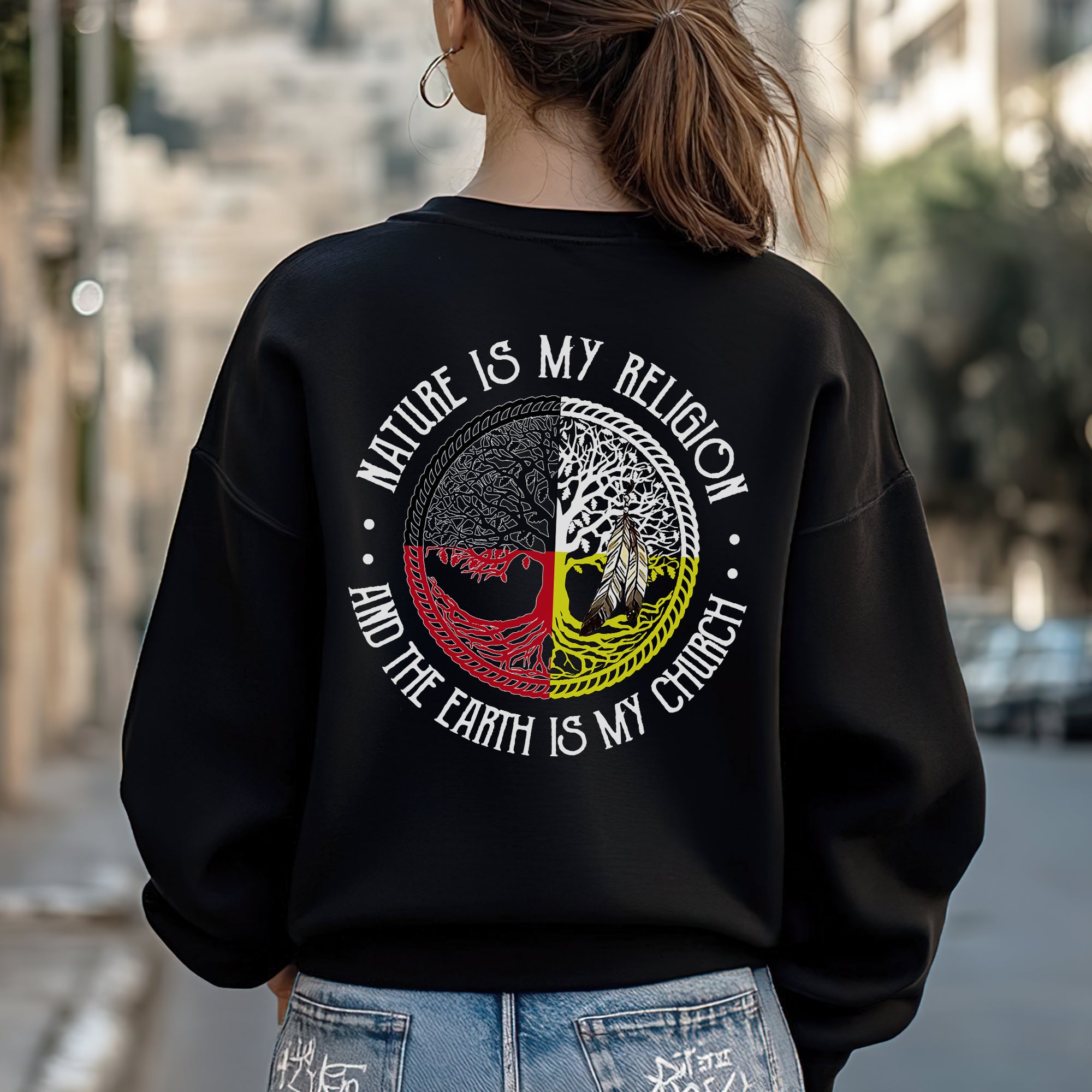 [Two Sides] Nature Is My Religion Four Directions Sacred Circle - Unisex T-Shirt/T-Shirt V-Neck/Hoodie/Sweatshirt - Two Sides