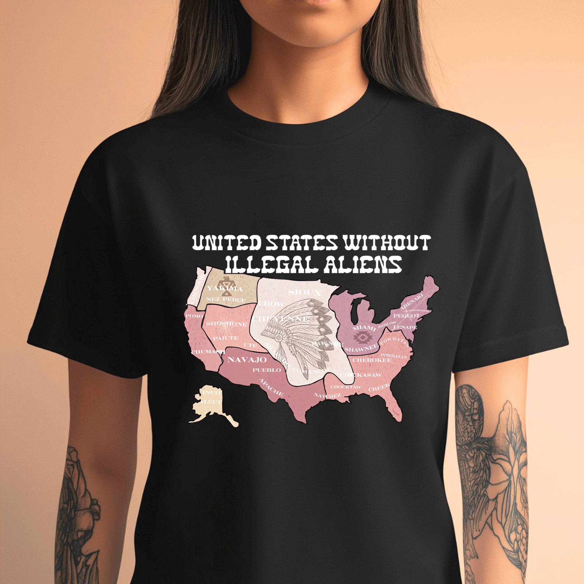 United States Without Illegal Aliens - Unisex T-Shirt/T-Shirt V-Neck/Hoodie/Sweatshirt - NO ONE IS ILLEGAL ON STOLEN LAND