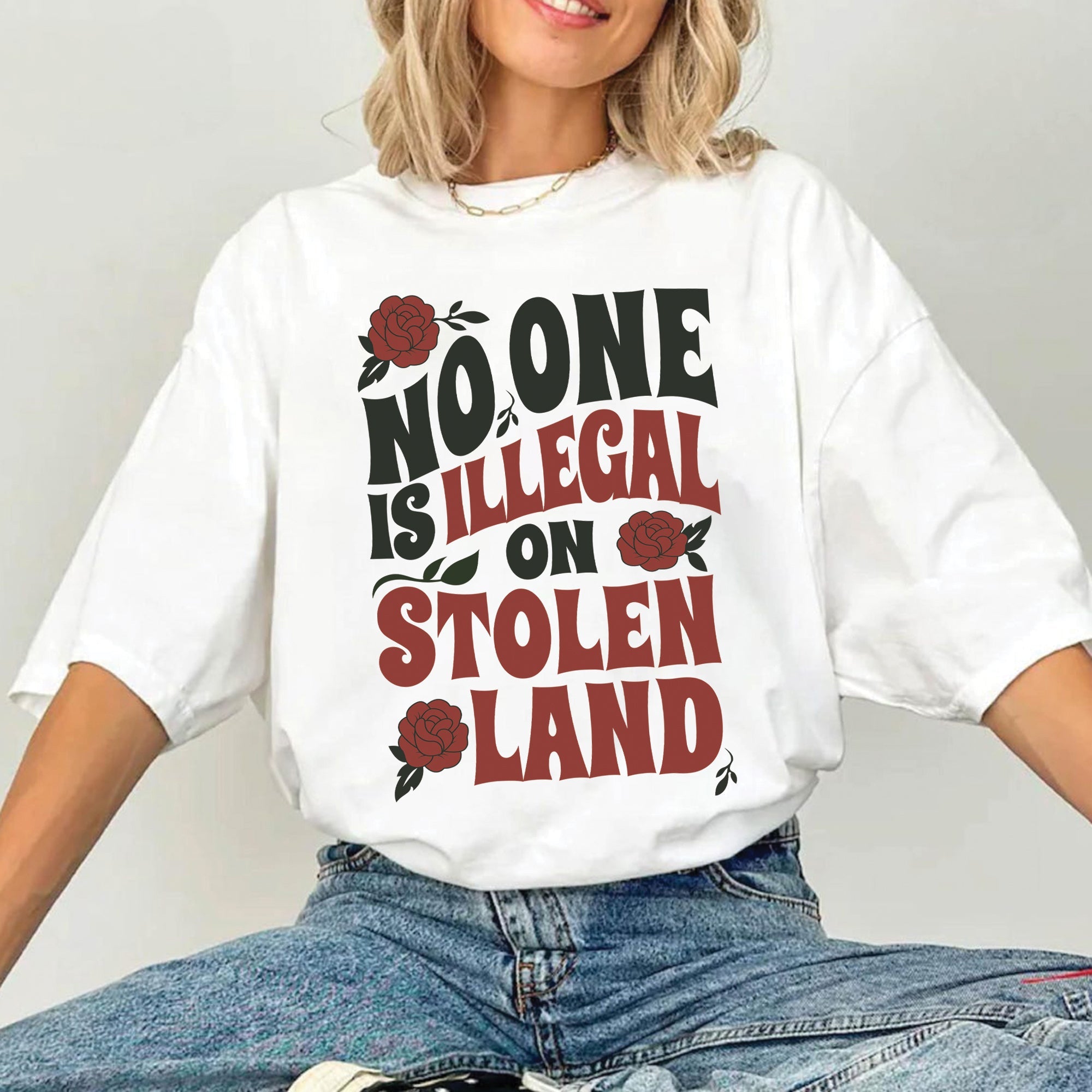 [Two Sides] No One Is Illegal On Stolen Land - Unisex T-shirt/T-shirt V-Neck/Hoodie/Sweatshirt N52