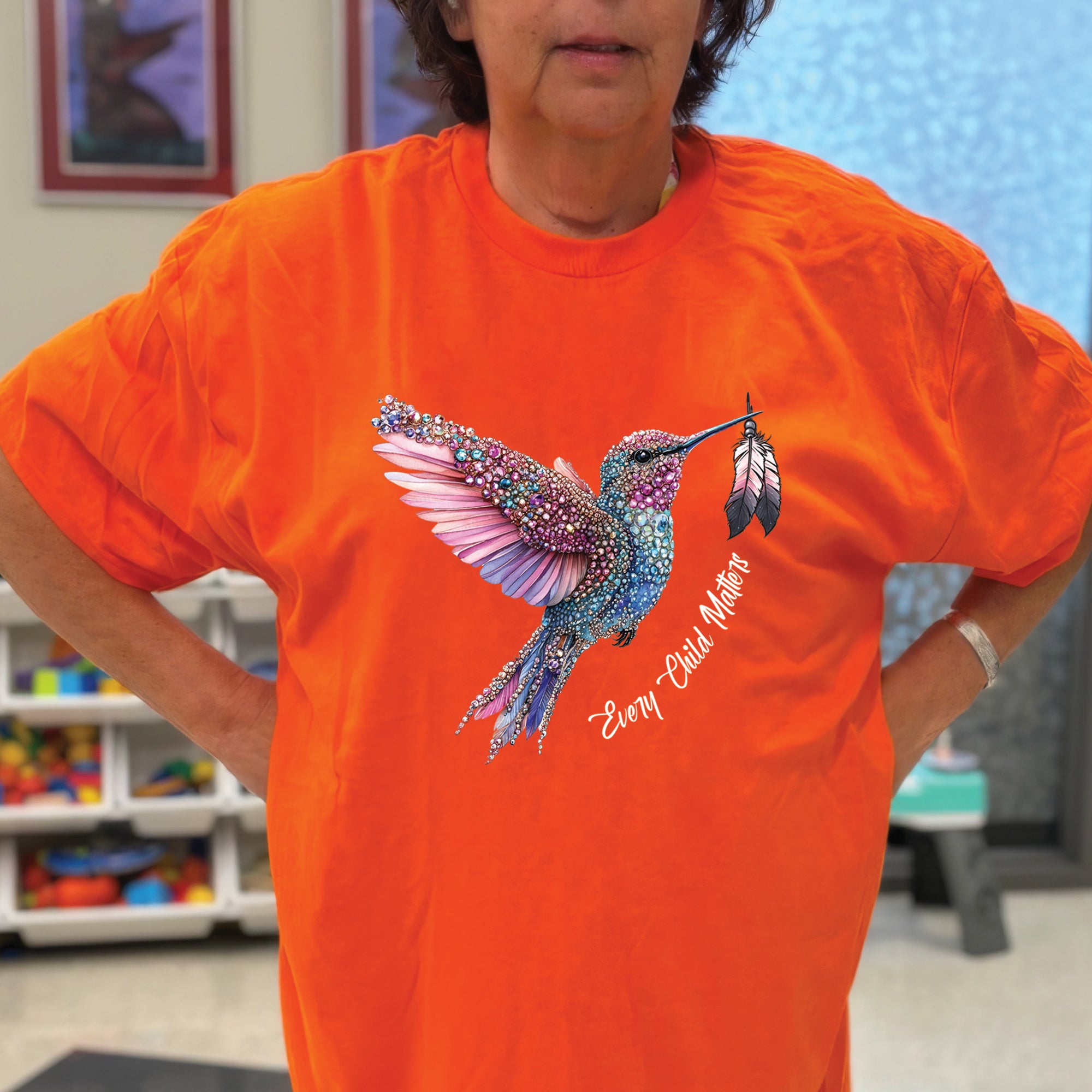 Every Child Matters Hummingbird Feathered Elegance Orange Native American Unisex T-Shirt/Hoodie/Sweatshirt