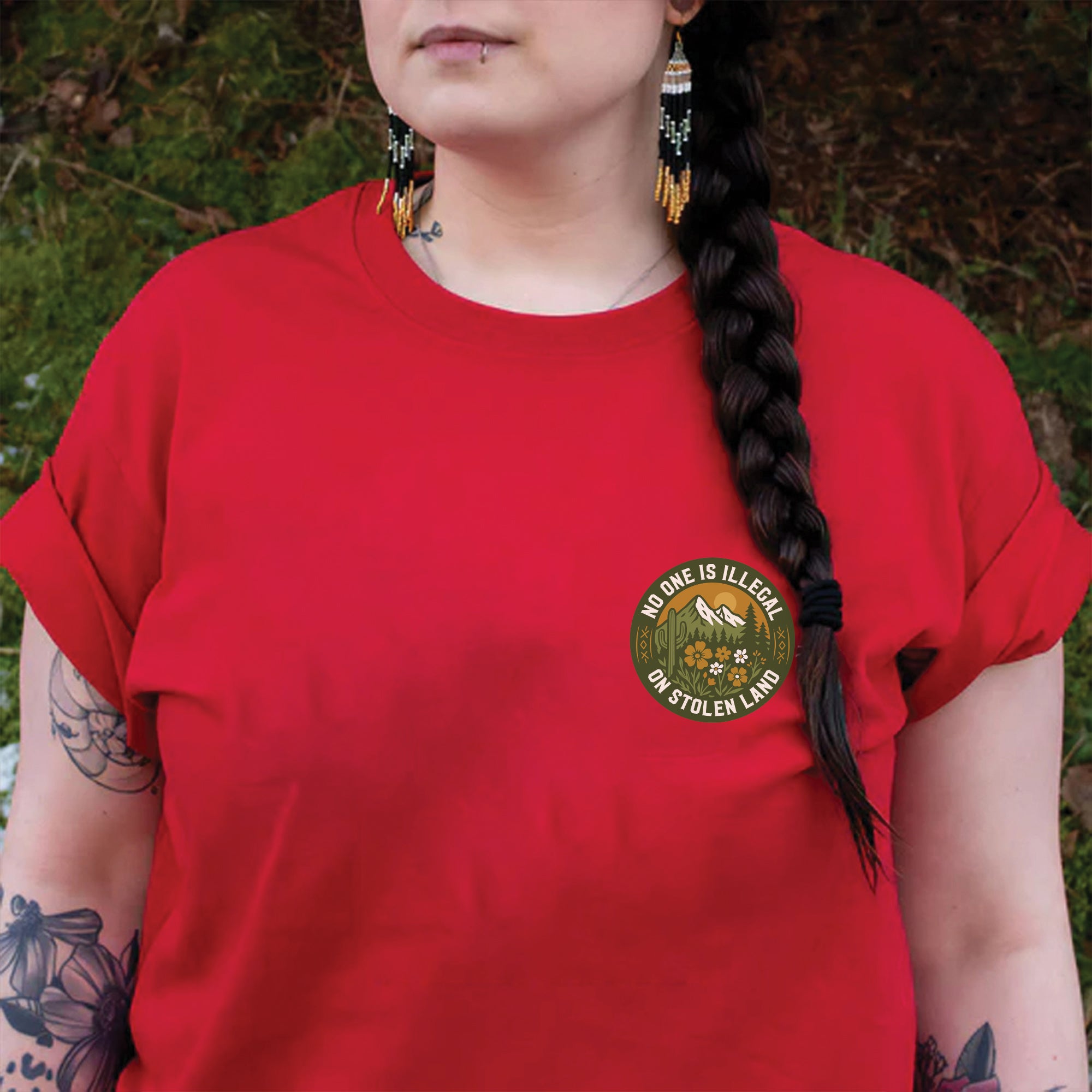 No One Is Illegal On Stolen Land - Unisex T-Shirt/T-Shirt V-Neck/Hoodie/Sweatshirt - Two Sides N62