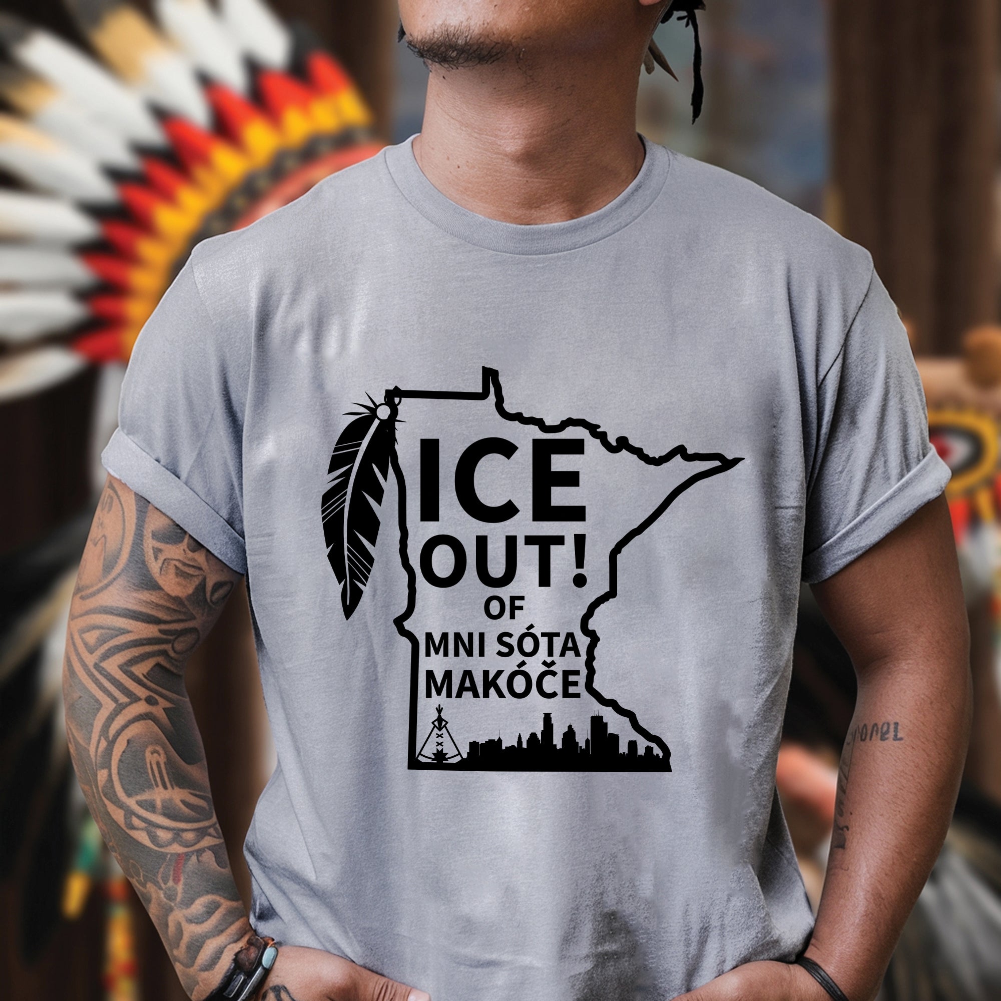 ICE Out of Minnesota Makóče Native Pride - No One Is Illegal On Stolen Land Unisex T-shirt/T-shirt V-Neck/Hoodie/Sweatshirt