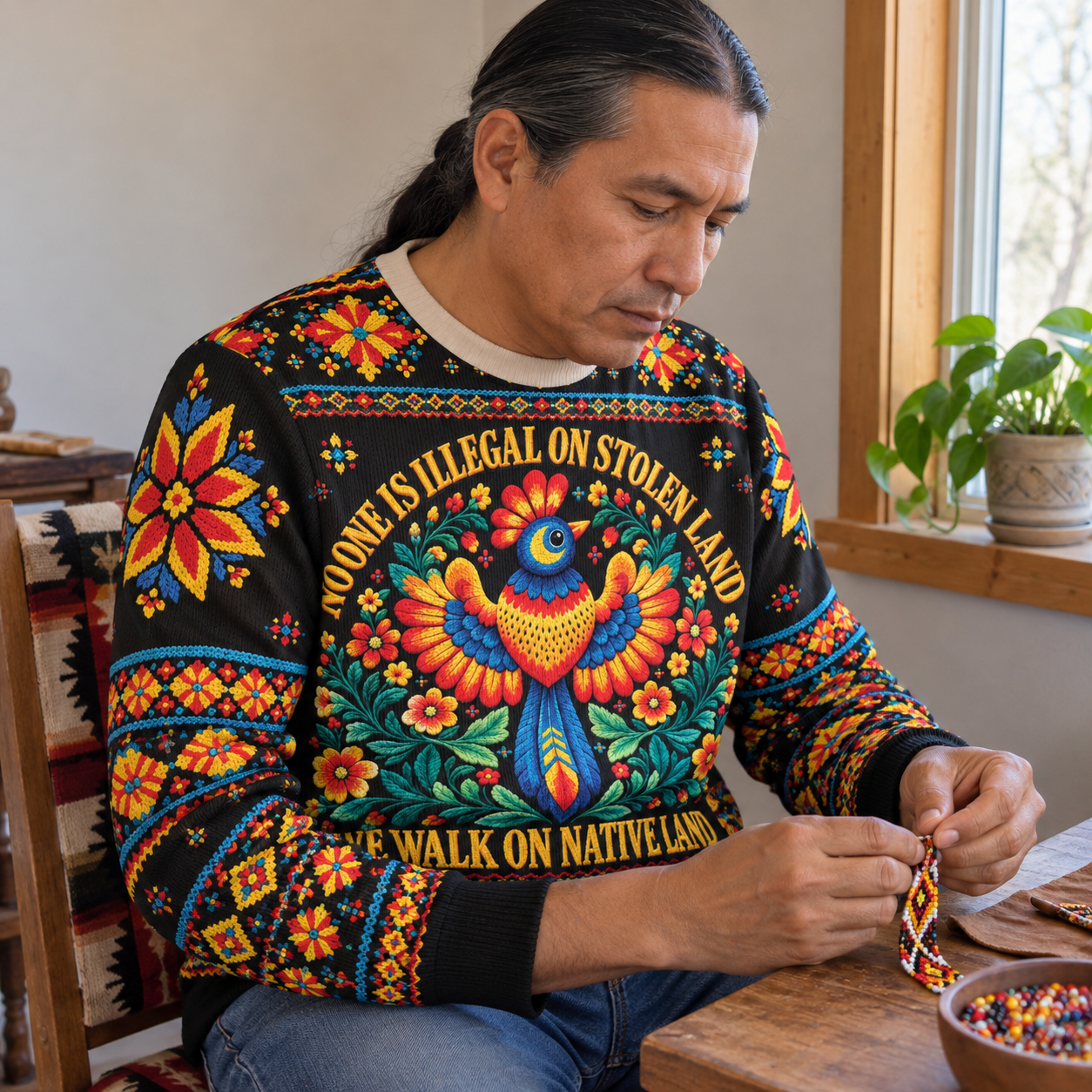 No One Is Illegal On Stolen Land Ugly Sweatshirt Style 2 - Native American Ugly Sweatshirt Unisex