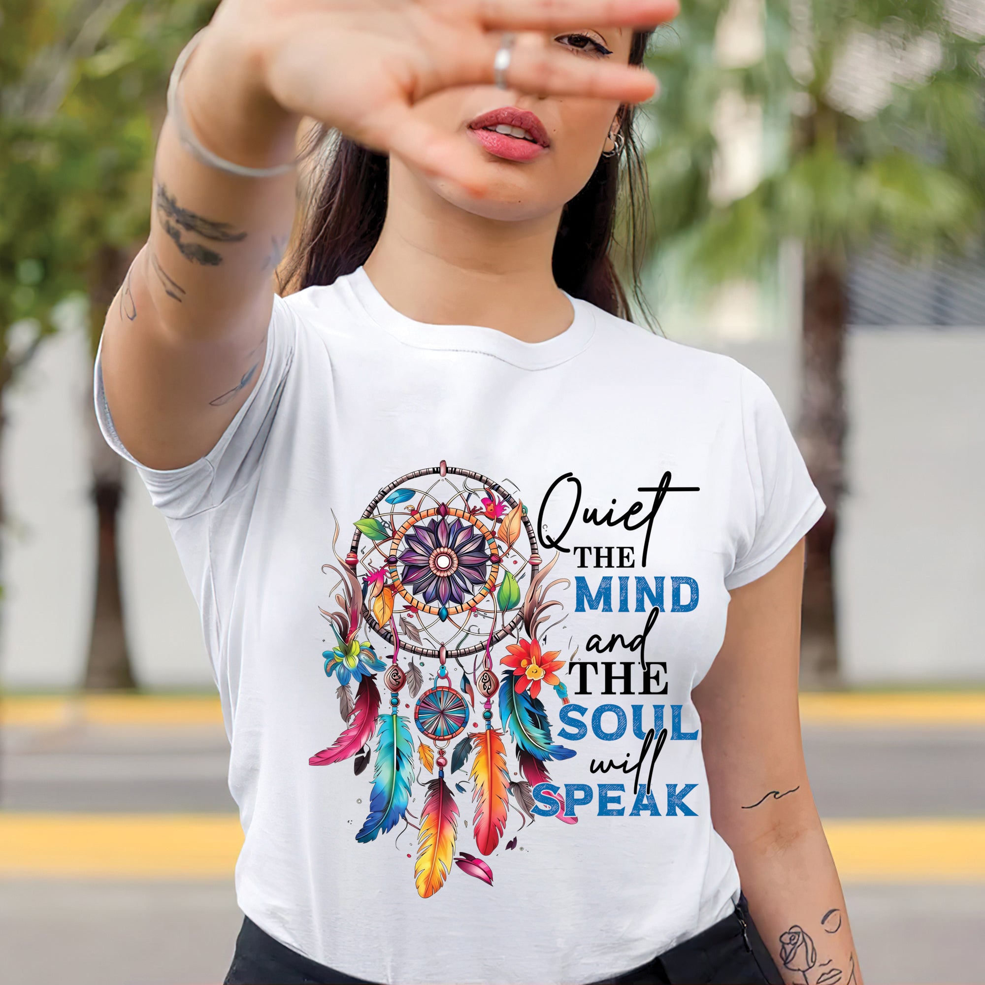 Quiet the Mind, the Soul Will Speak Native Dreamcatcher Unisex T-shirt/T-shirt V-neck/Hoodie/Sweatshirt