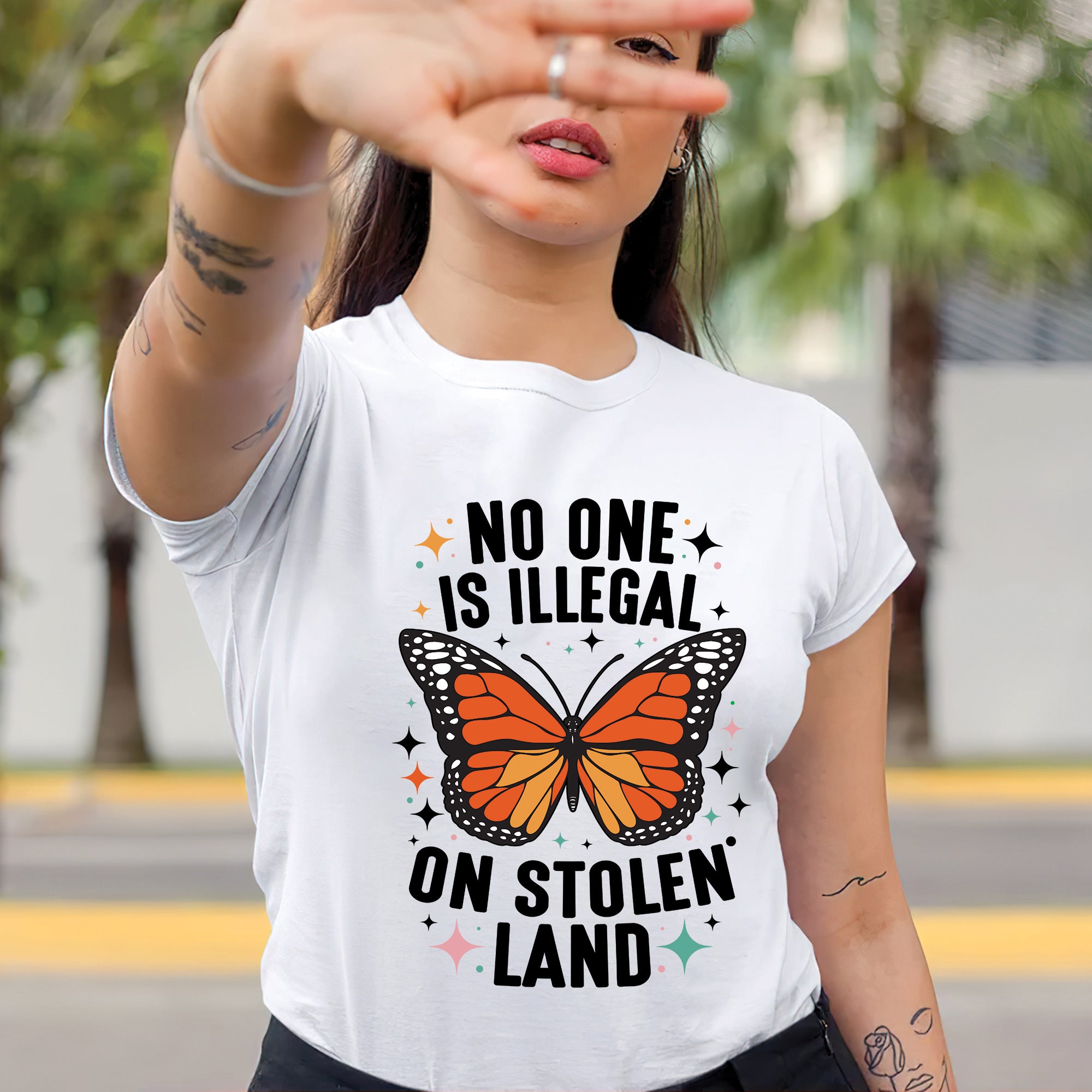 No One Is Illegal On Stolen Land Indigenous Rights Butterfly Unisex T-shirt/V-neck T-shirt/Hoodie/Sweatshirt