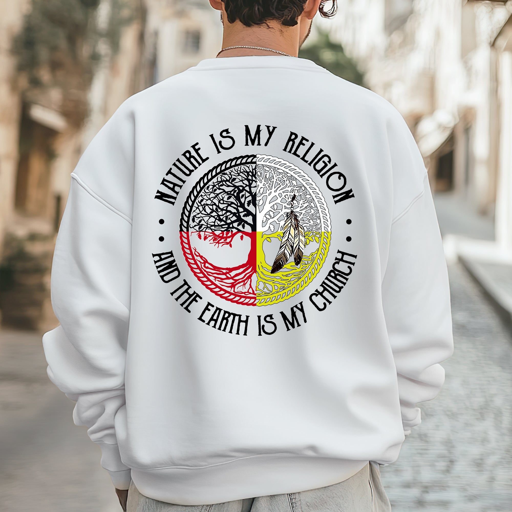 [Two Sides] Nature Is My Religion Four Directions Sacred Circle - Unisex T-Shirt/T-Shirt V-Neck/Hoodie/Sweatshirt - Two Sides