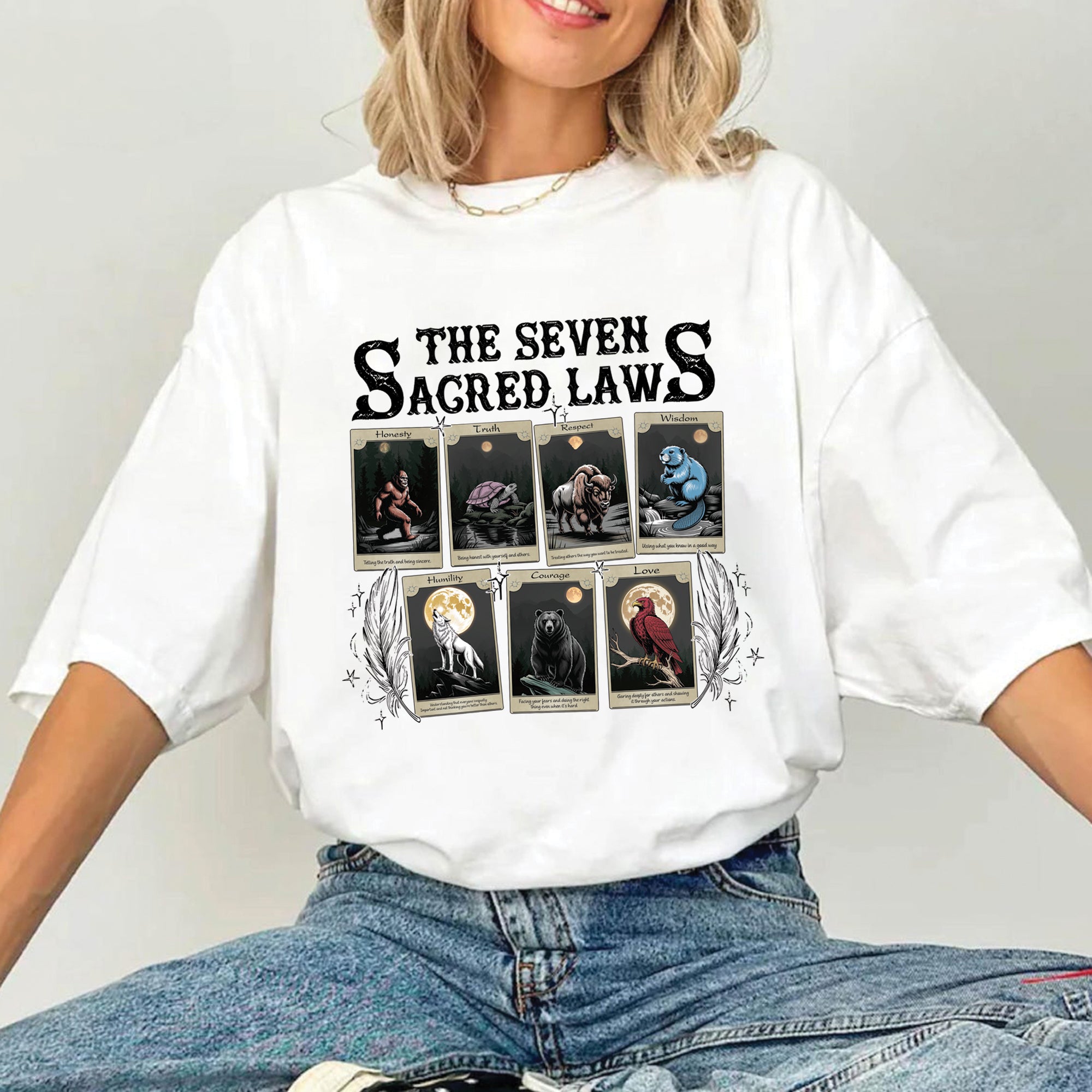 The Seven Sacred Laws Card Native American Indigenous Culture Unisex T-Shirt/T-Shirt V-Neck/Hoodie/Sweatshirt