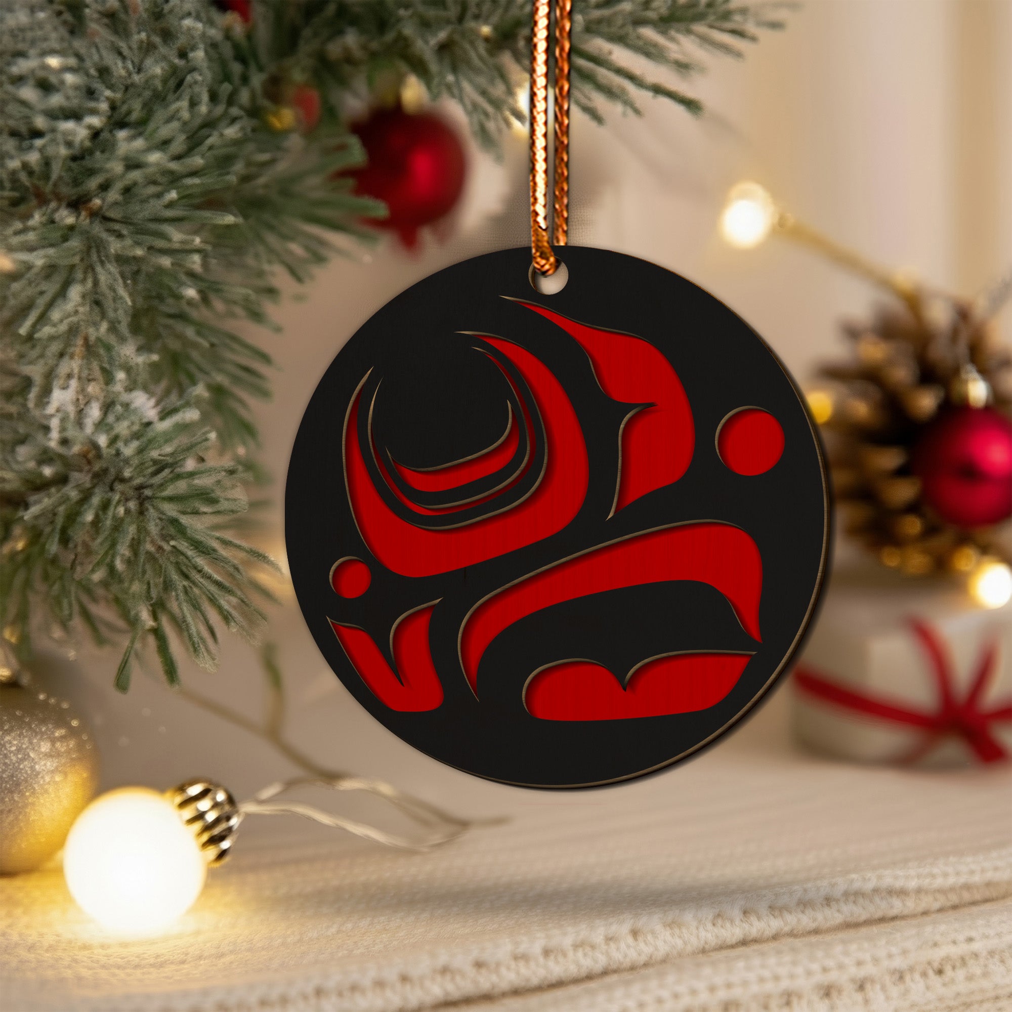 Colorful Tribal Art Design Ornament Unique Christmas Gift Decor Two Layered Wood