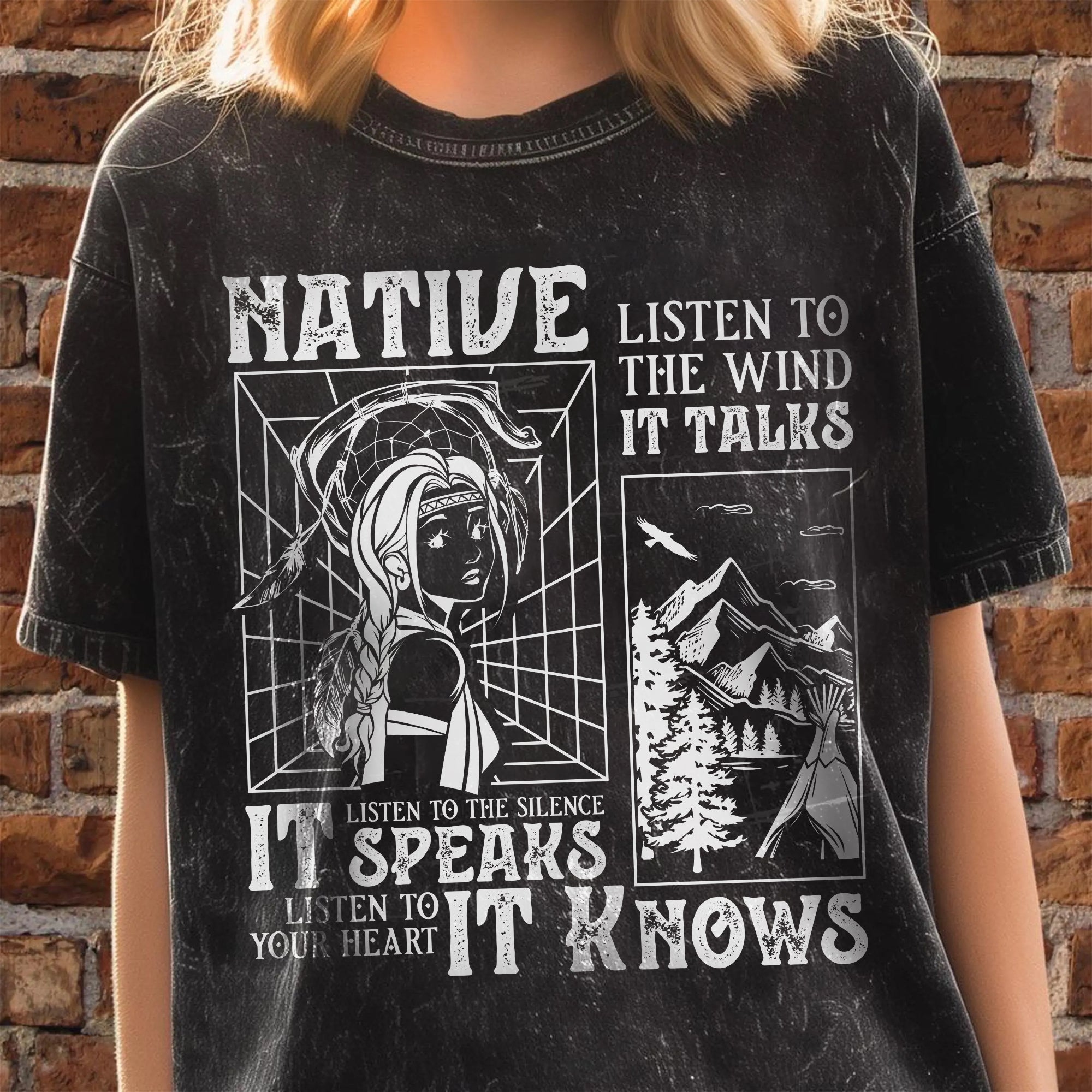Native Listen To The Wind Listen To Your Heart - Indigenous Women Unisex Mineral Washed T-Shirt