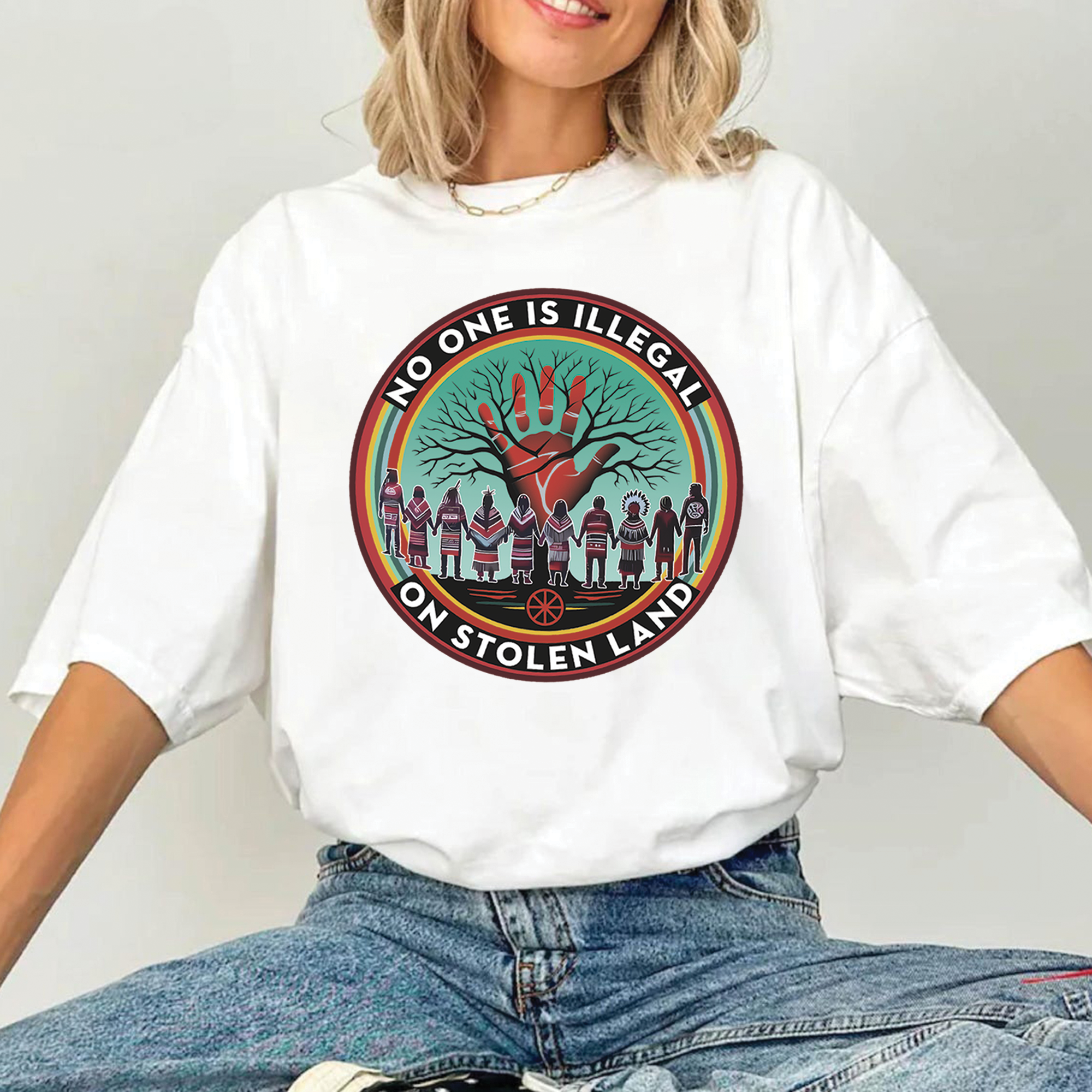 No One Is Illegal On Stolen Land - Unisex T-Shirt/T-Shirt V-Neck/Hoodie/Sweatshirt 166