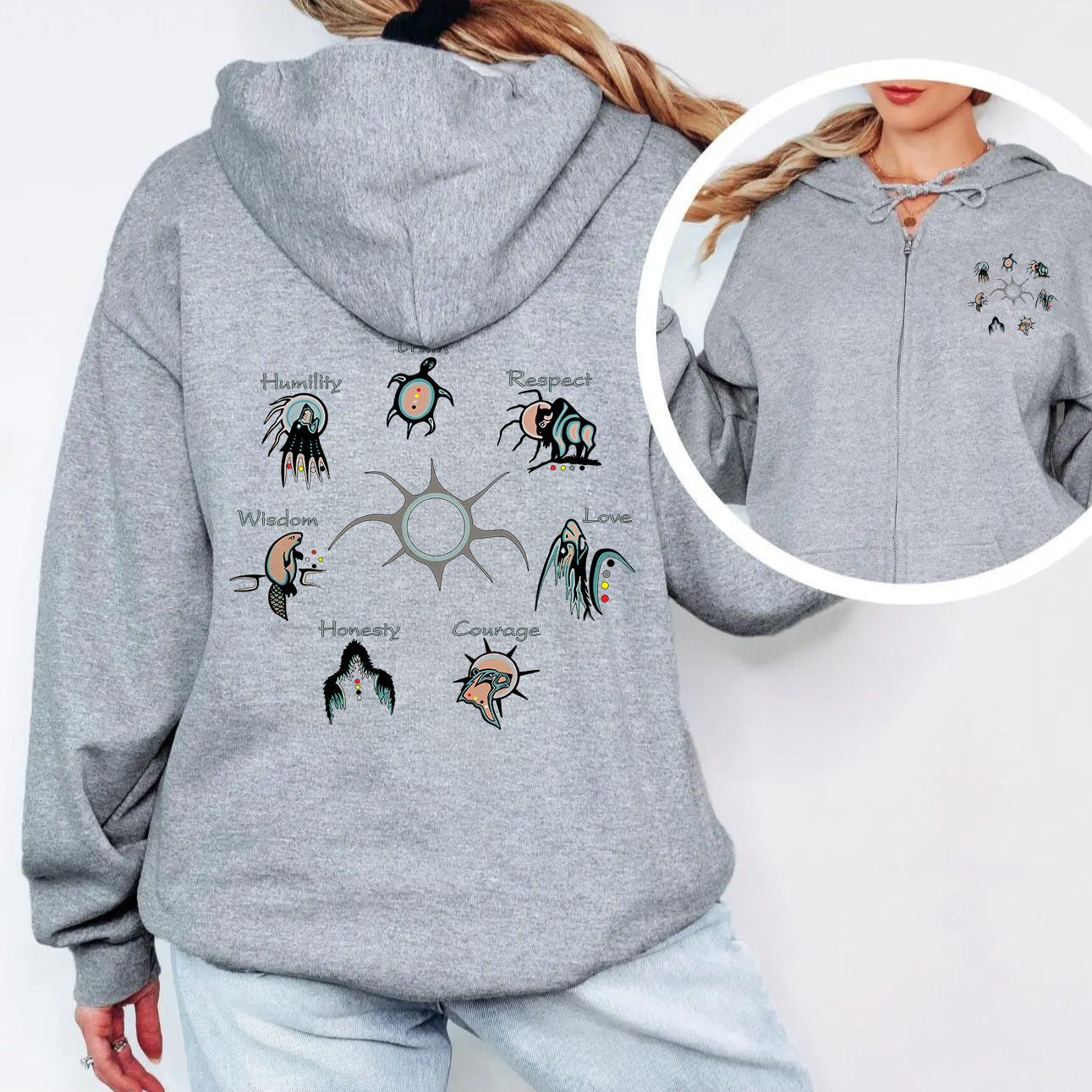 [Two Sides] The Seven Sacred Laws Native American Indigenous Culture Unisex Tank Top/Long Sleeve/Hoodie Zip