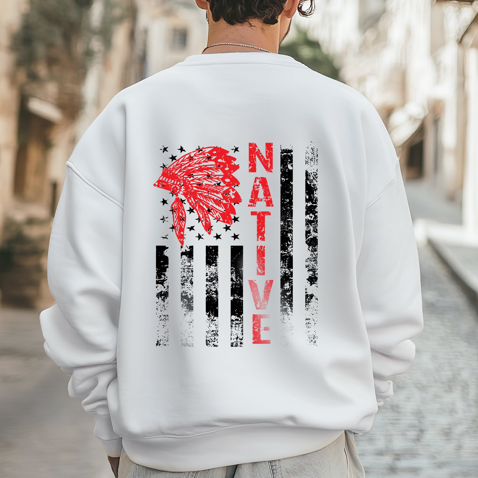 Indigenous American Flag T-Shirt – Native Pride Red Headdress Unisex T-Shirt/T-Shirt V-Neck/Hoodie/Sweatshirt Two Sides