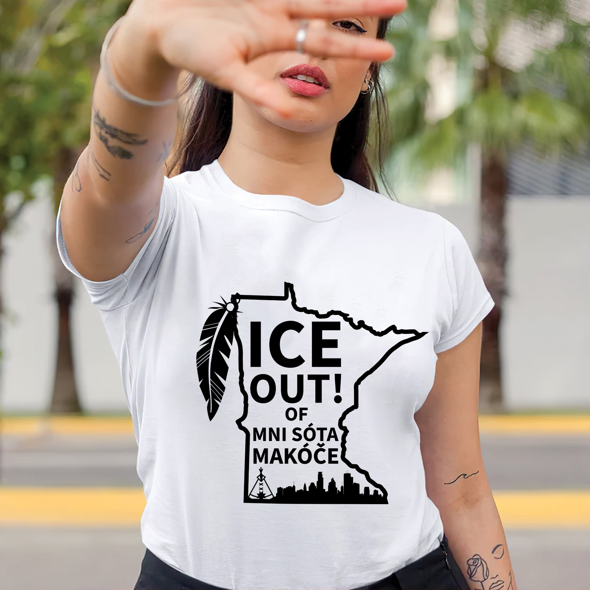 ICE Out of Minnesota Makóče Native Pride - No One Is Illegal On Stolen Land Unisex T-shirt/T-shirt V-Neck/Hoodie/Sweatshirt